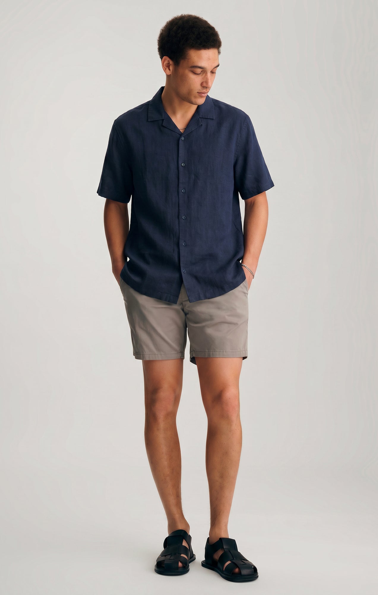LINEN TWILL SHORT SLEEVE BUTTON-UP SHIRT IN SKY CAPTAIN