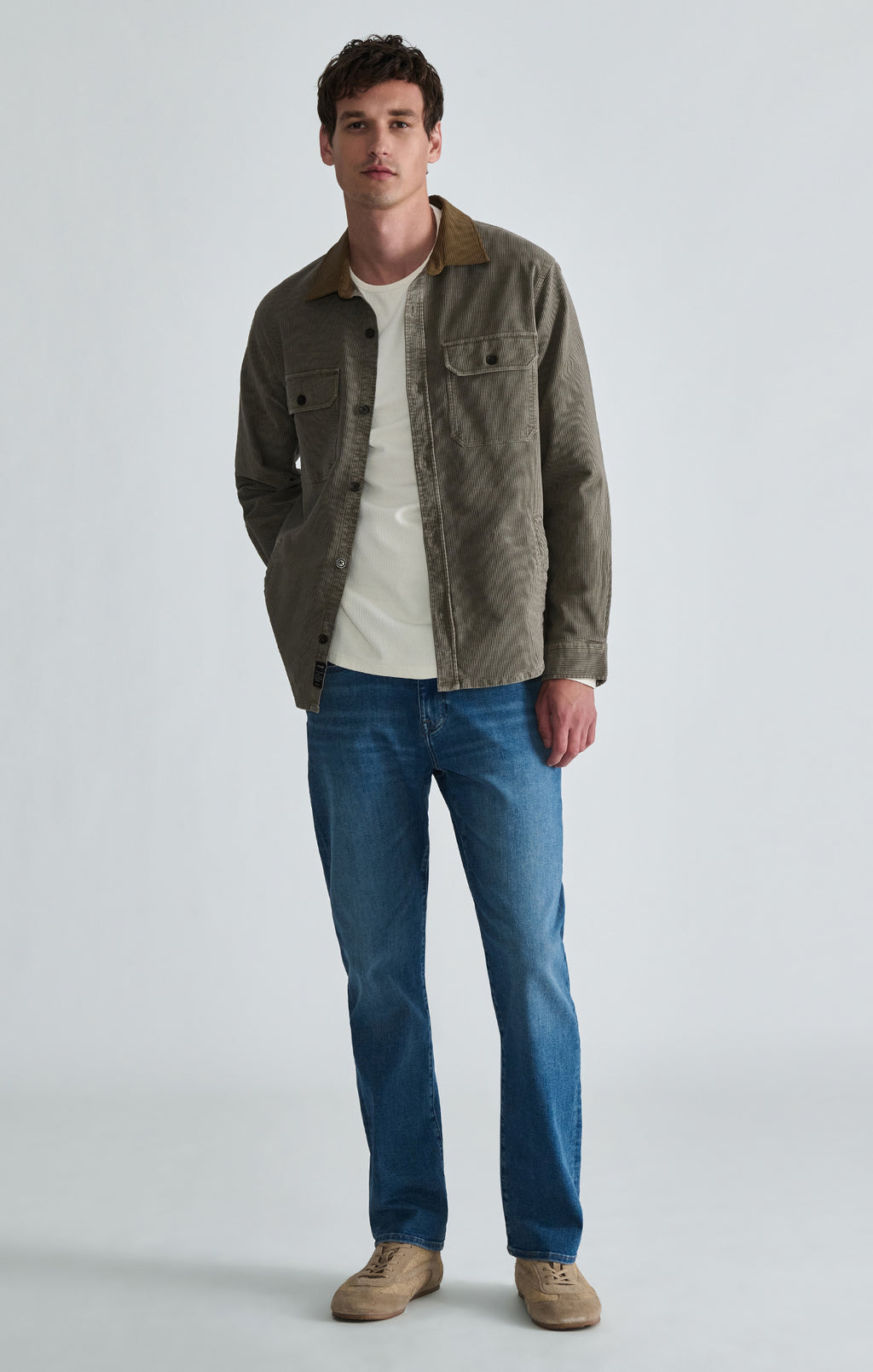 CORDUROY DOUBLE POCKET OVERSHIRT IN STONE GRAY - Mavi Jeans