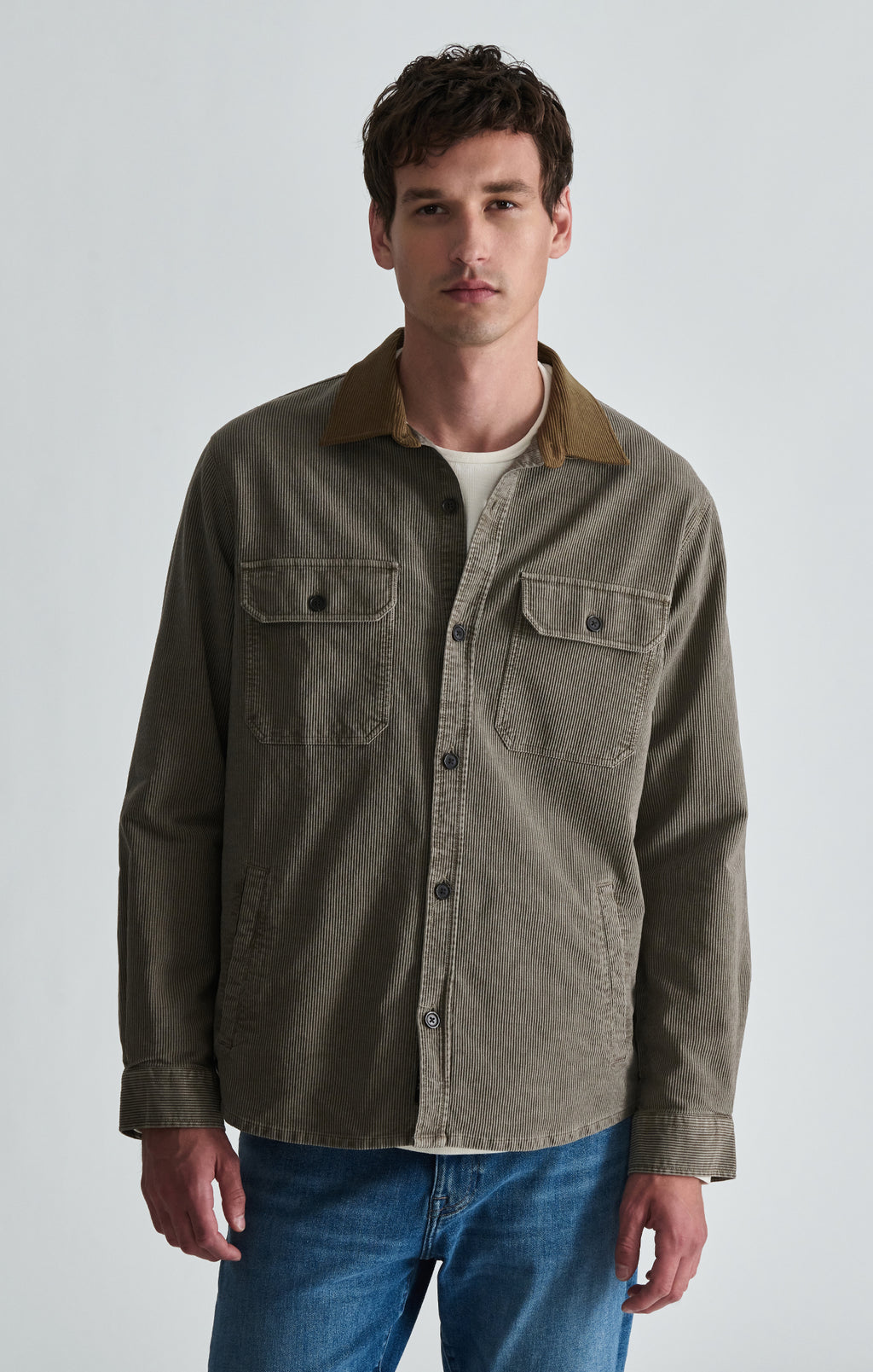 CORDUROY DOUBLE POCKET OVERSHIRT IN STONE GRAY - Mavi Jeans