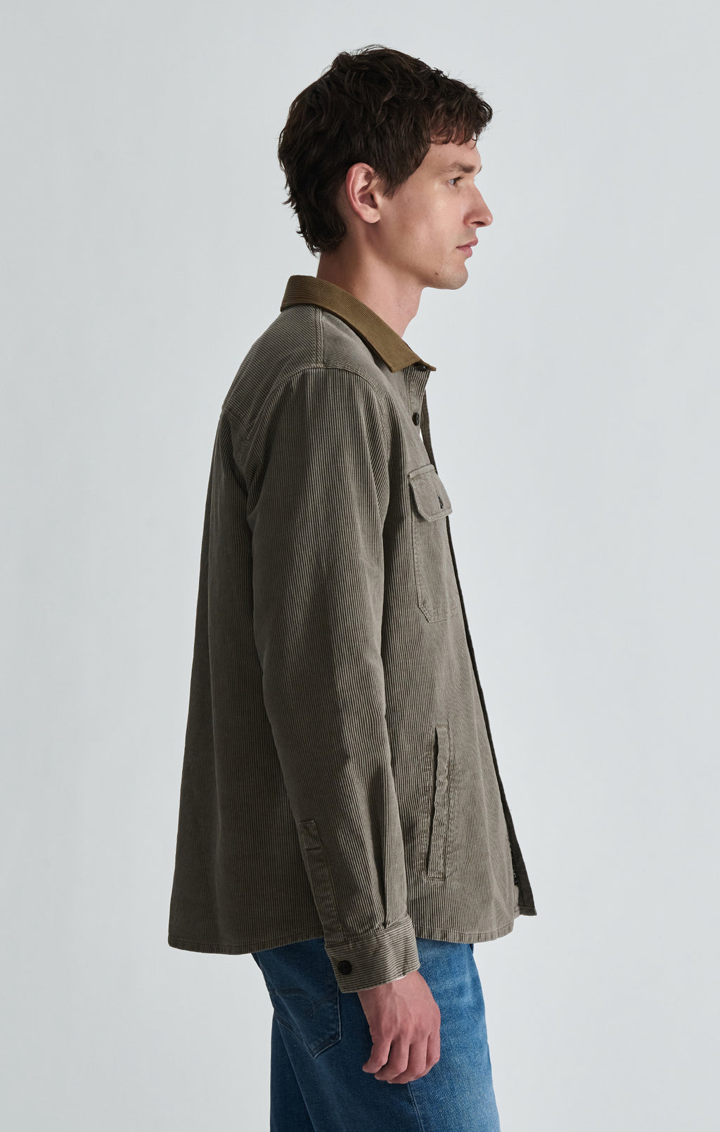 CORDUROY DOUBLE POCKET OVERSHIRT IN STONE GRAY - Mavi Jeans