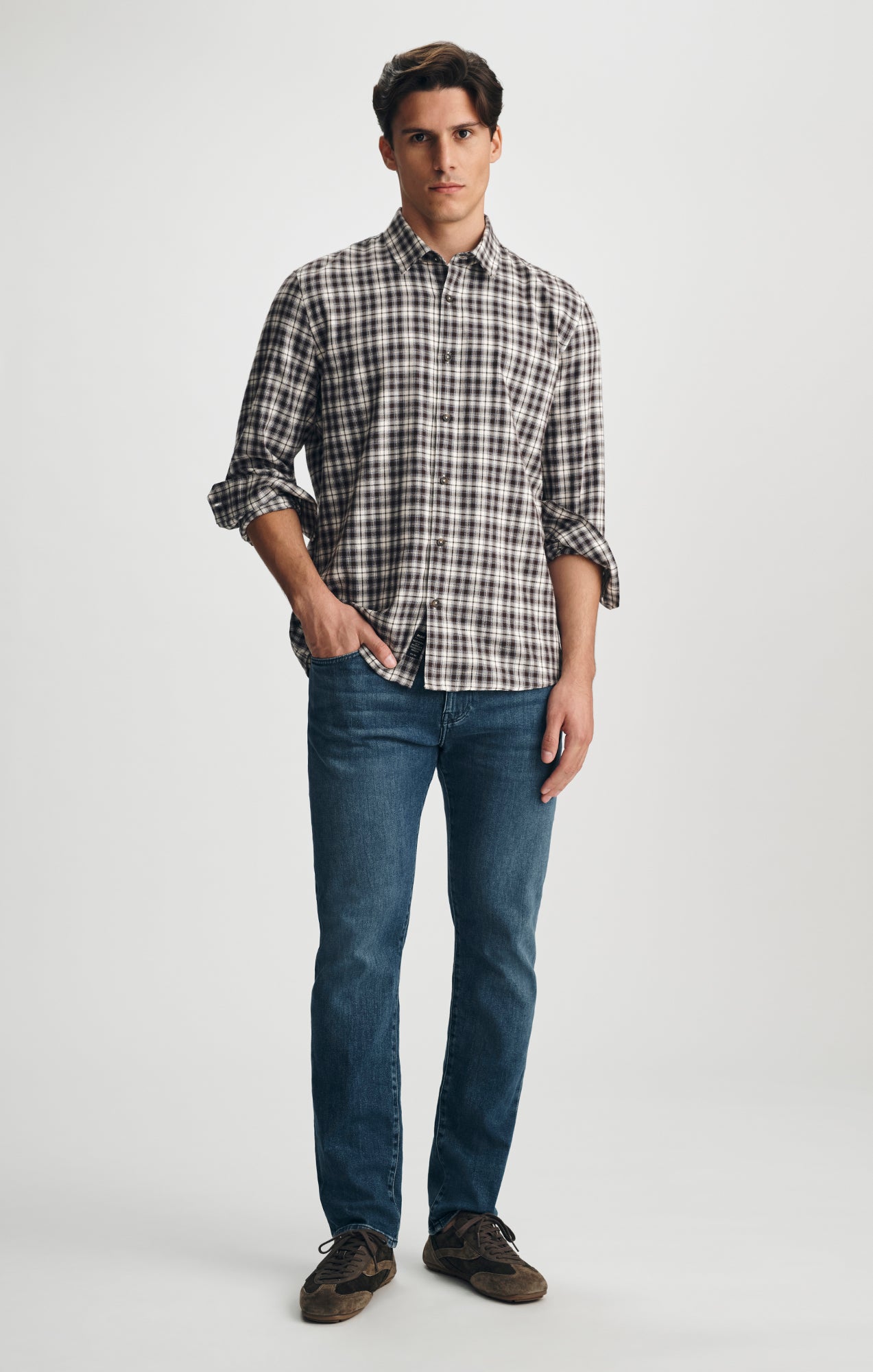PLAID BUTTON-UP SHIRT IN BROWN - Mavi Jeans