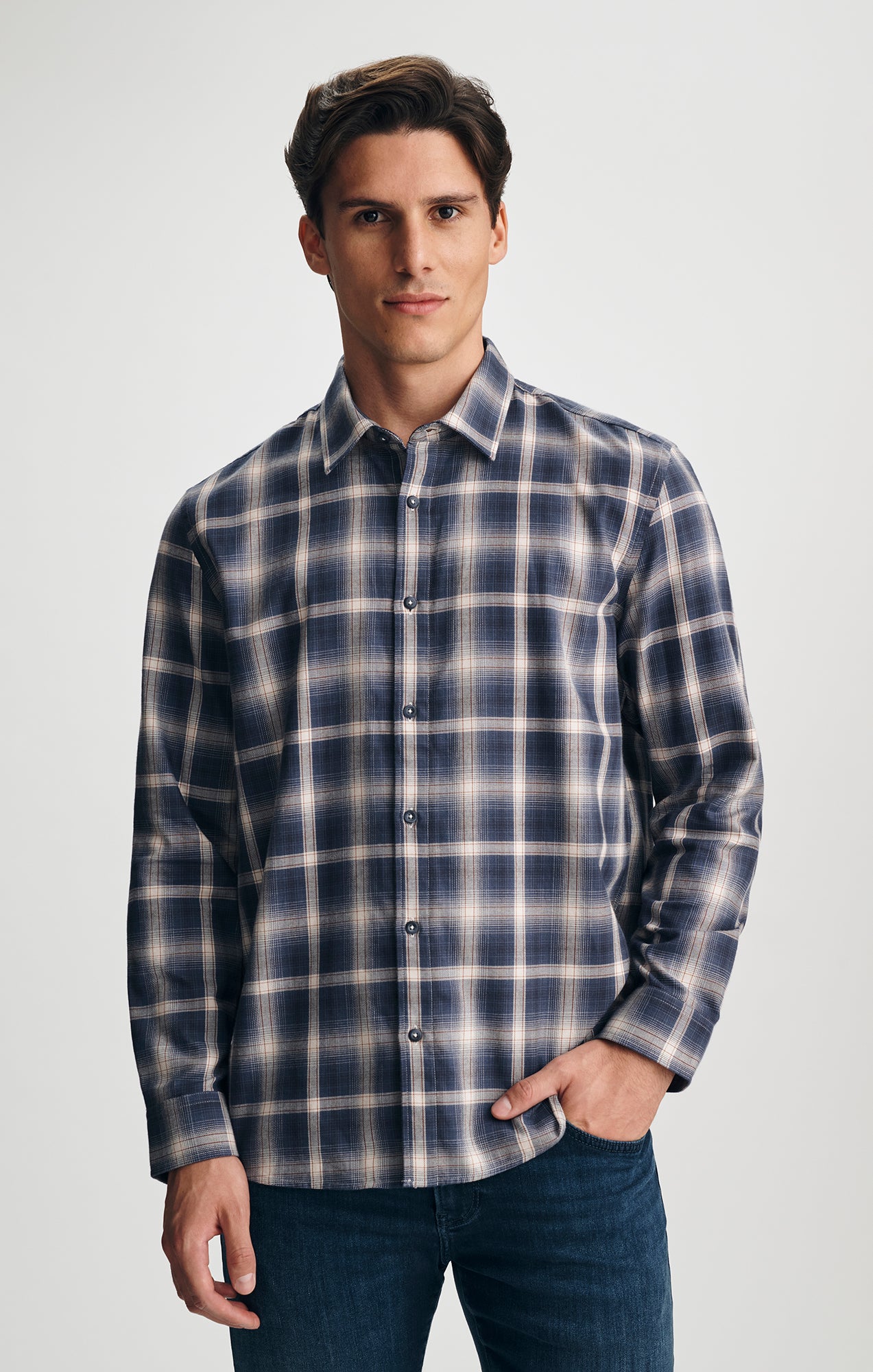 PLAID BUTTON-UP SHIRT IN NAVY - Mavi Jeans