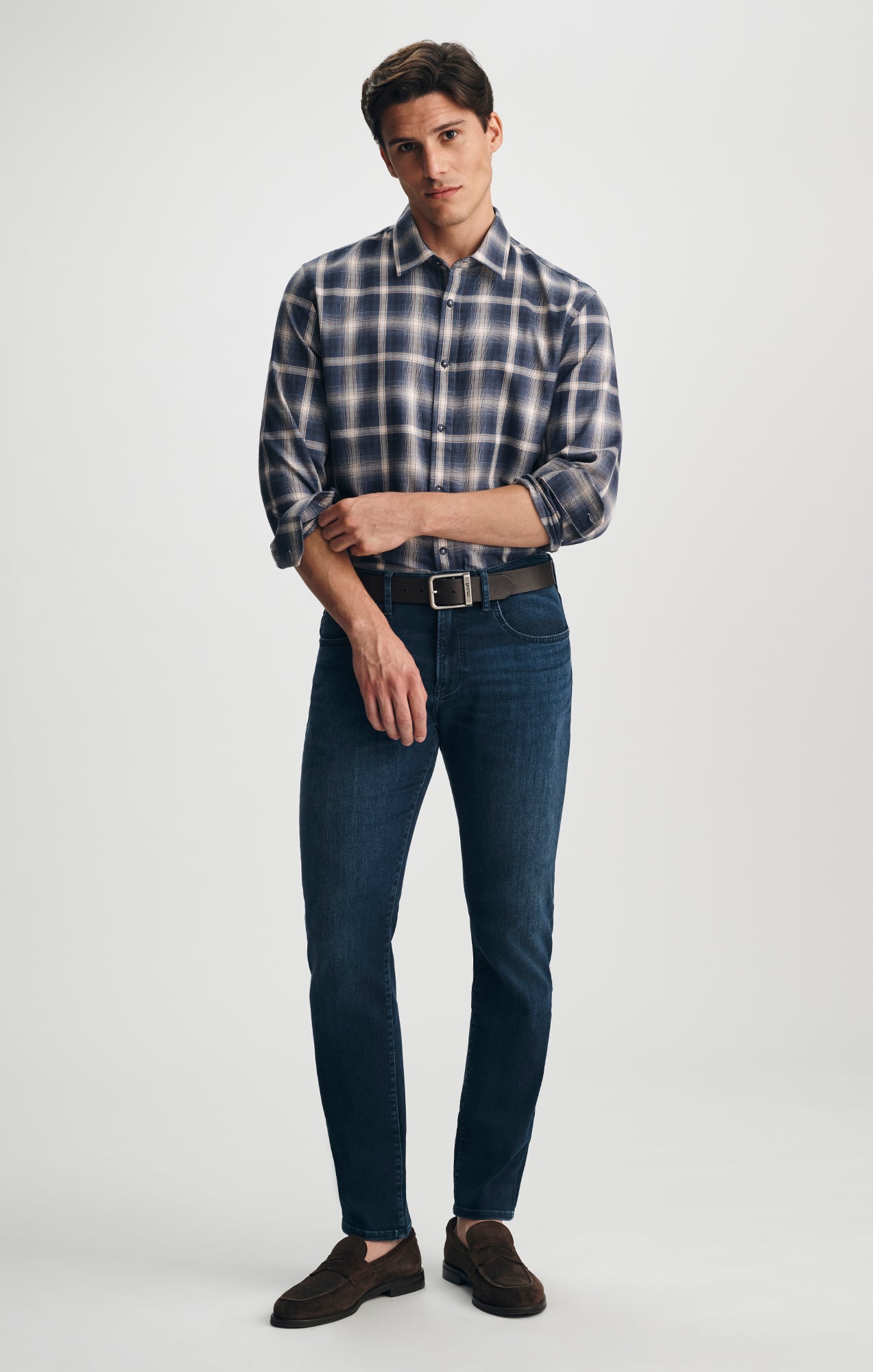 PLAID BUTTON-UP SHIRT IN NAVY - Mavi Jeans