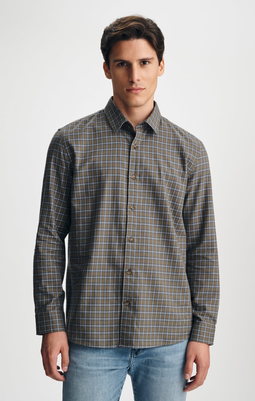 PLAID BUTTON-UP SHIRT IN KHAKI - Mavi Jeans
