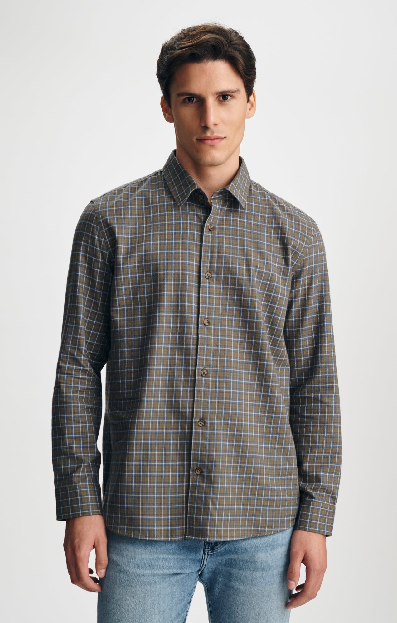 PLAID BUTTON-UP SHIRT IN KHAKI - Mavi Jeans