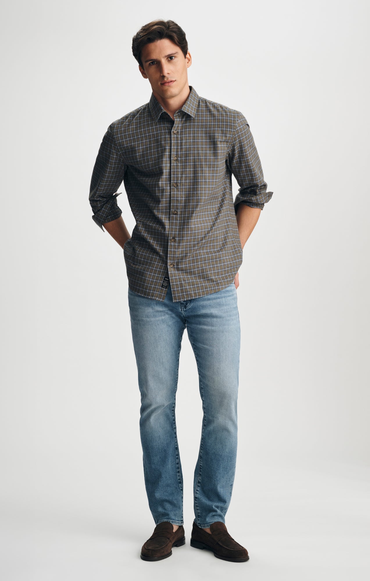 PLAID BUTTON-UP SHIRT IN KHAKI - Mavi Jeans