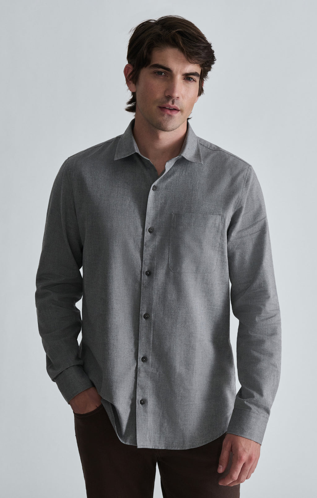 CHAMBRAY ONE POCKET BUTTON-UP SHIRT IN GREY MELANGE - Mavi Jeans