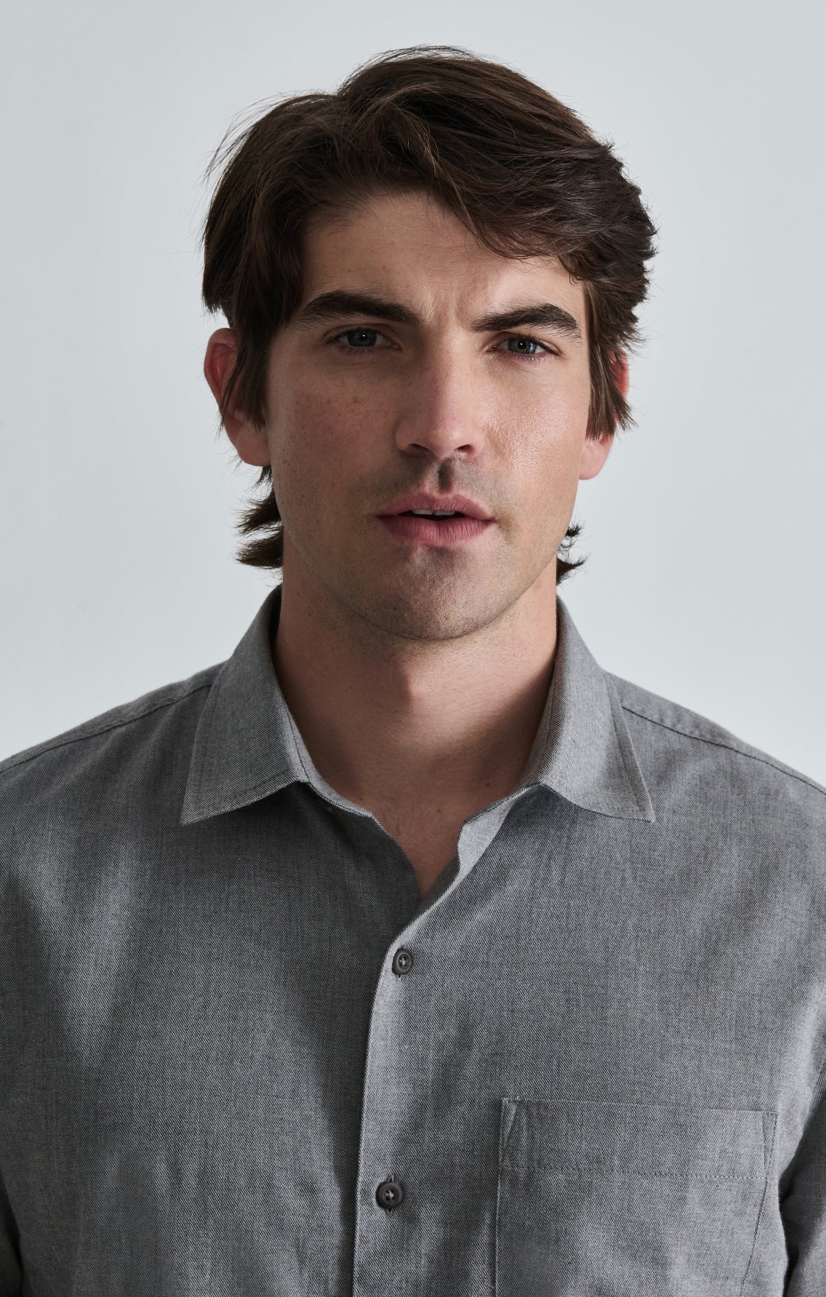 CHAMBRAY ONE POCKET BUTTON-UP SHIRT IN GREY MELANGE - Mavi Jeans