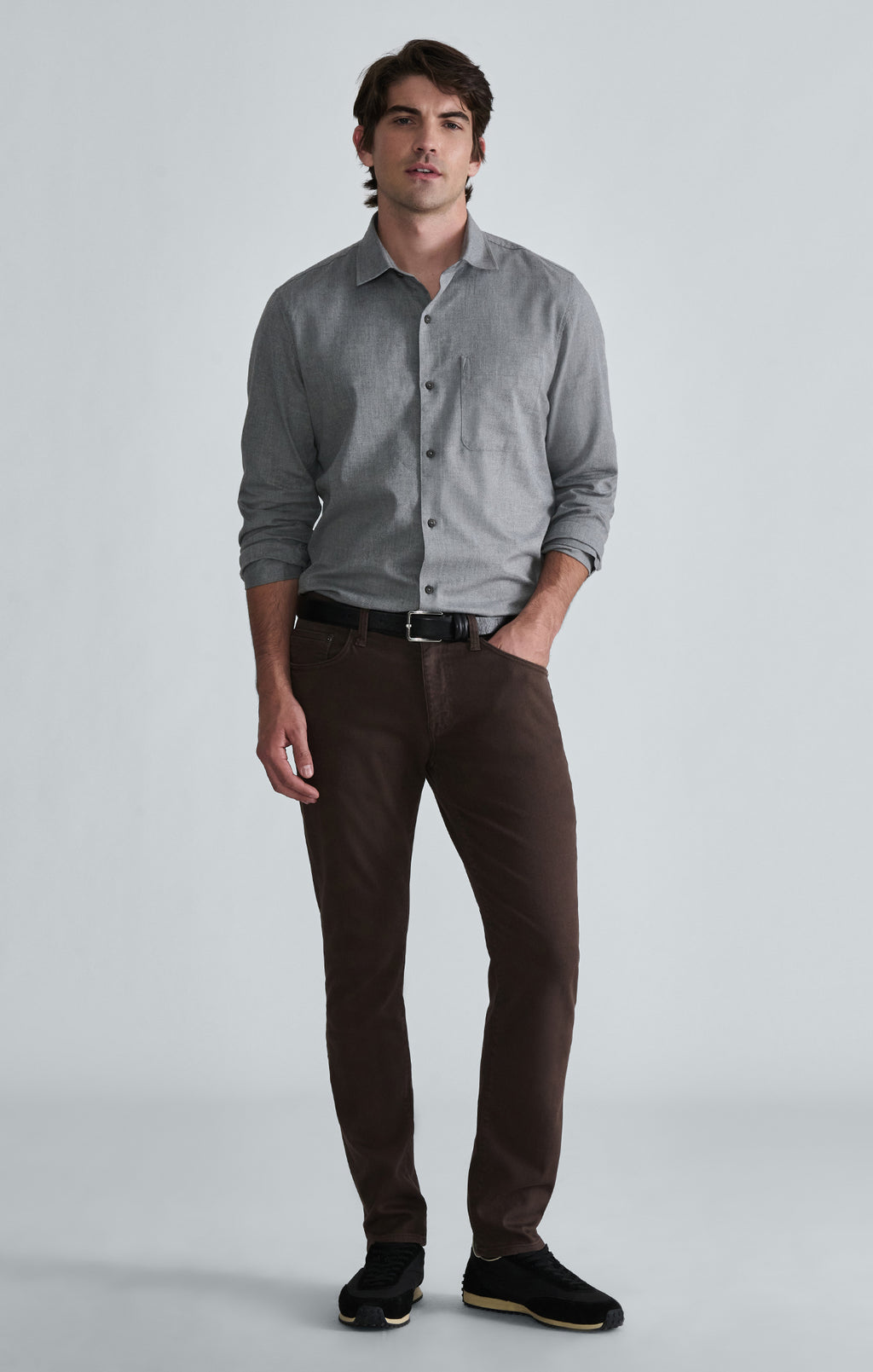 CHAMBRAY ONE POCKET BUTTON-UP SHIRT IN GREY MELANGE - Mavi Jeans