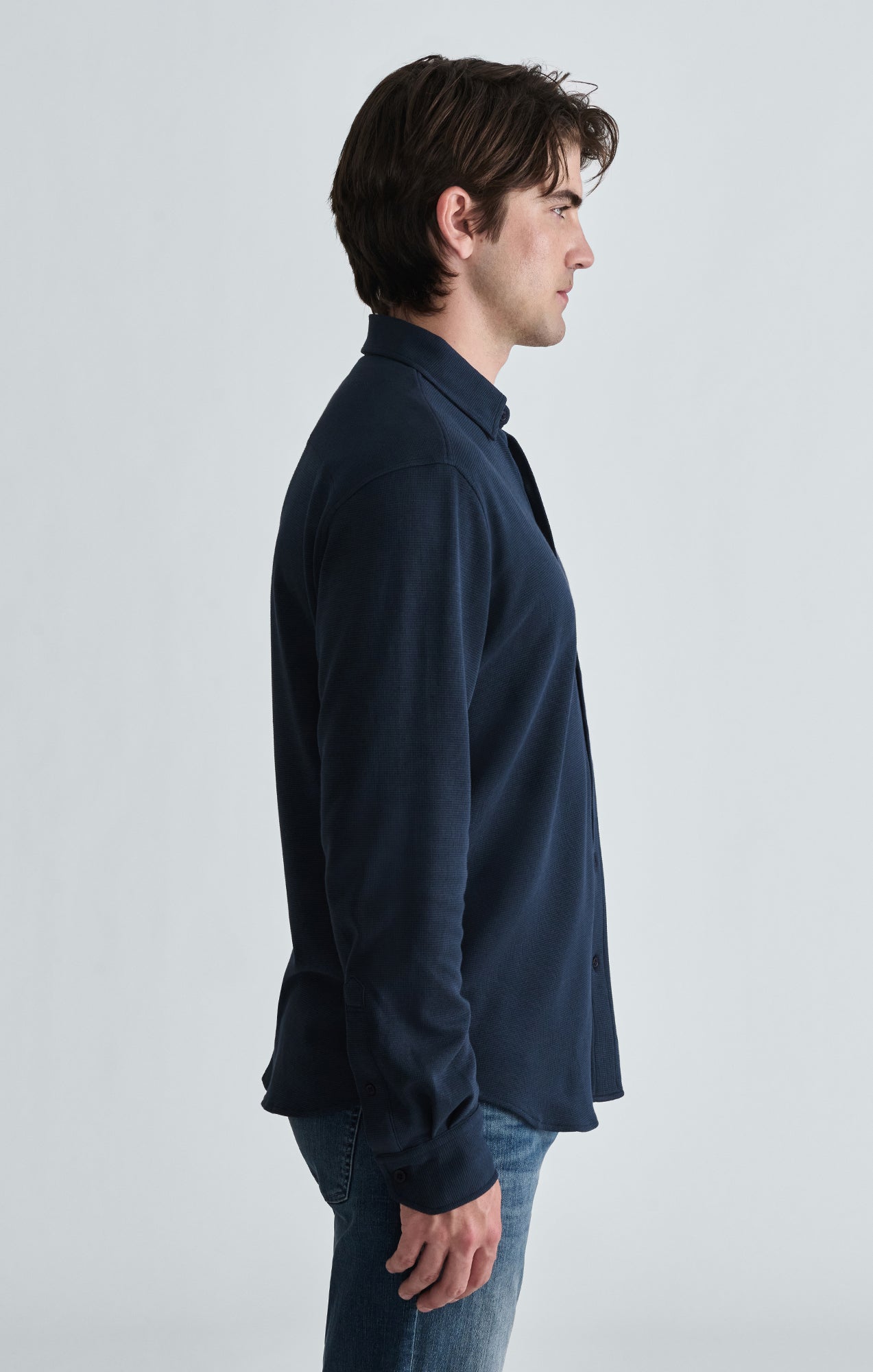 WAFFLE KNIT BUTTON-UP SHIRT IN TOTAL ECLIPSE - Mavi Jeans