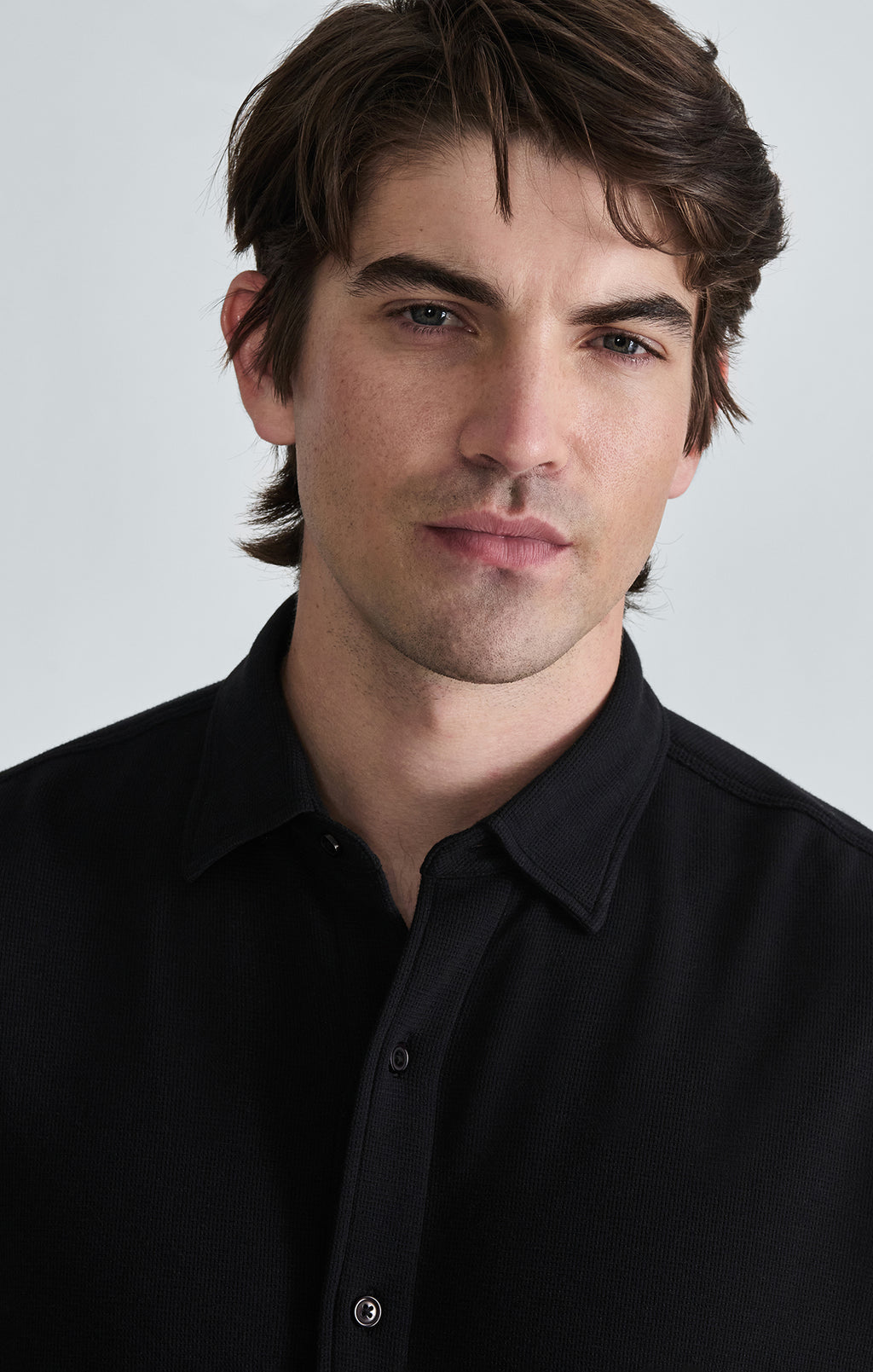 WAFFLE KNIT BUTTON-UP SHIRT IN BLACK - Mavi Jeans