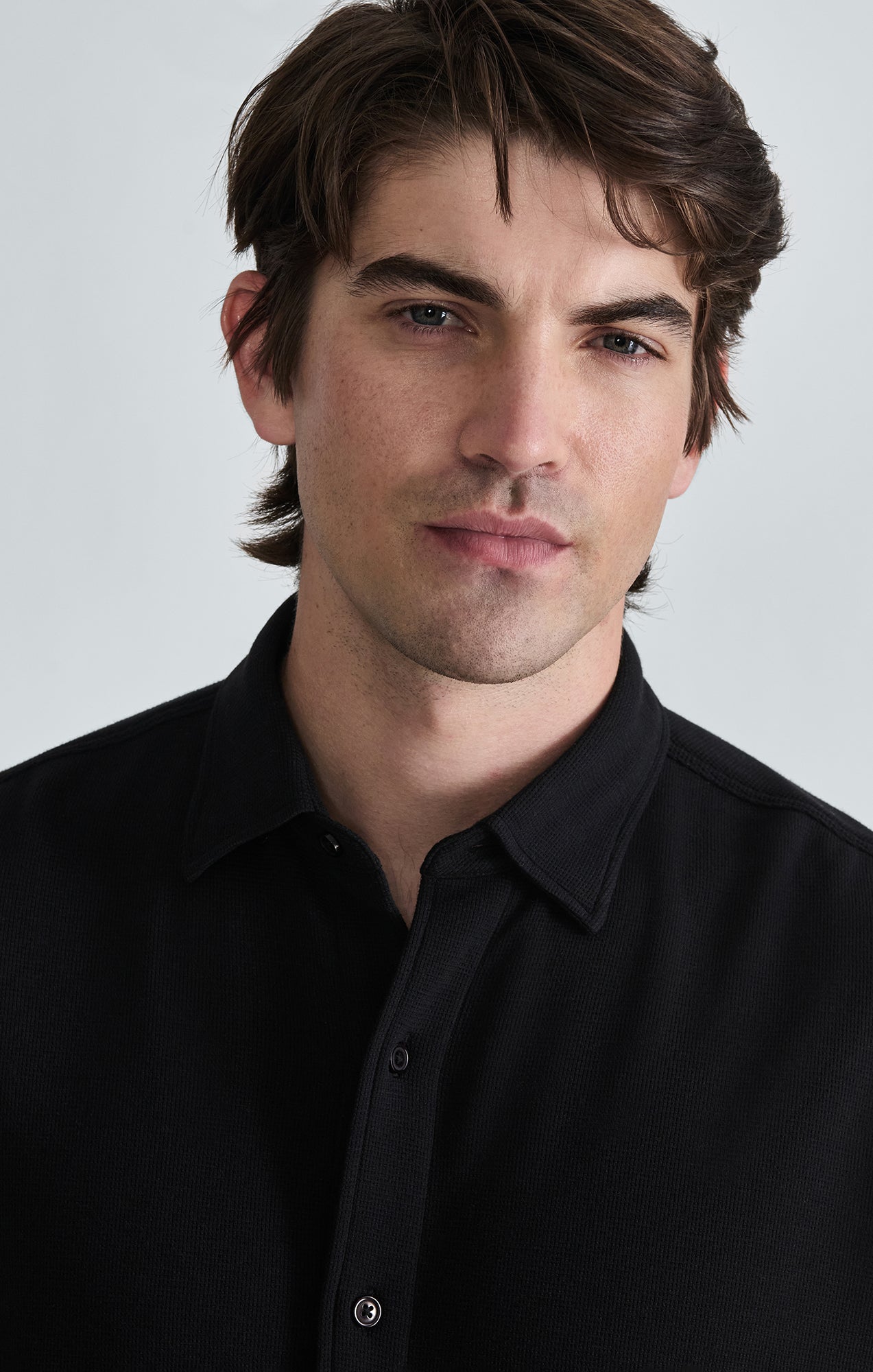 WAFFLE KNIT BUTTON-UP SHIRT IN BLACK - Mavi Jeans
