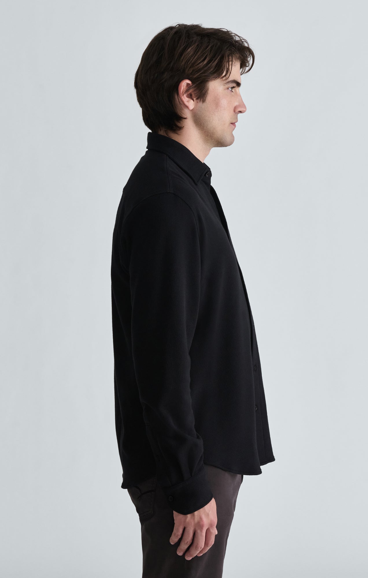 WAFFLE KNIT BUTTON-UP SHIRT IN BLACK - Mavi Jeans