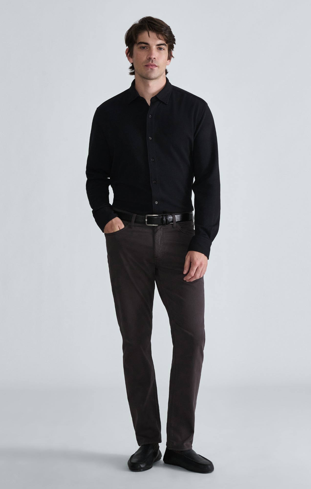 WAFFLE KNIT BUTTON-UP SHIRT IN BLACK - Mavi Jeans