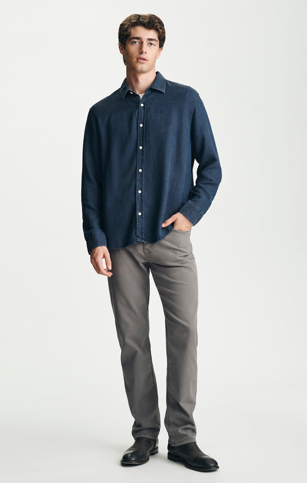 TENCEL™ BUTTON-UP SHIRT IN DARK INDIGO