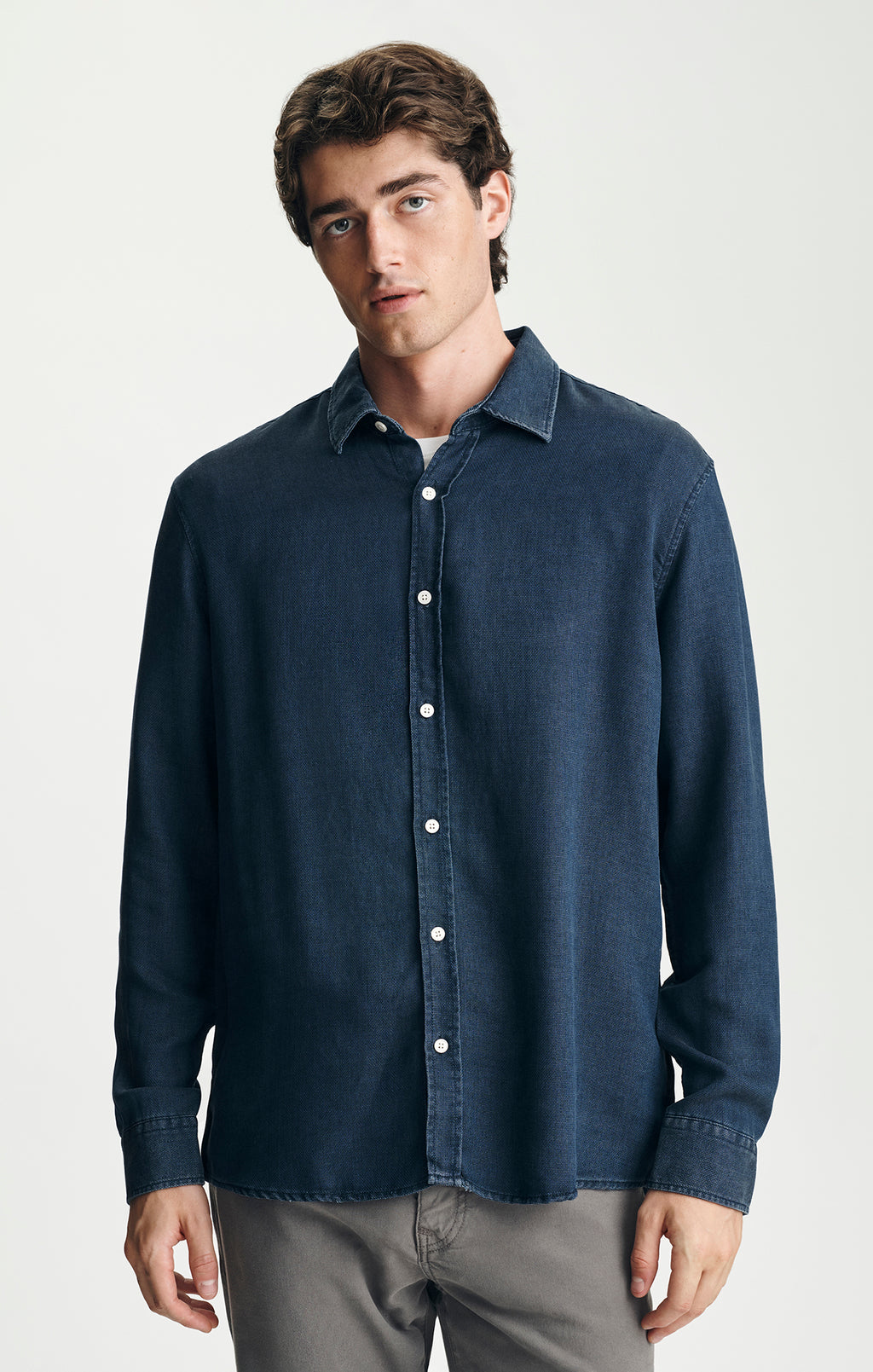 TENCEL™ BUTTON-UP SHIRT IN DARK INDIGO