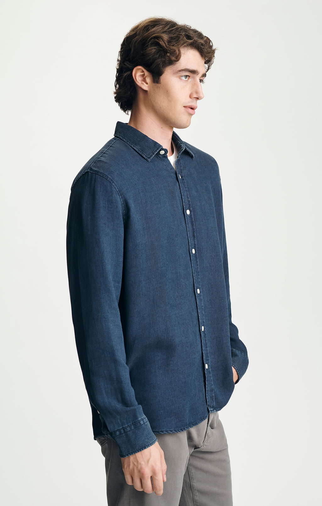 TENCEL™ BUTTON-UP SHIRT IN DARK INDIGO