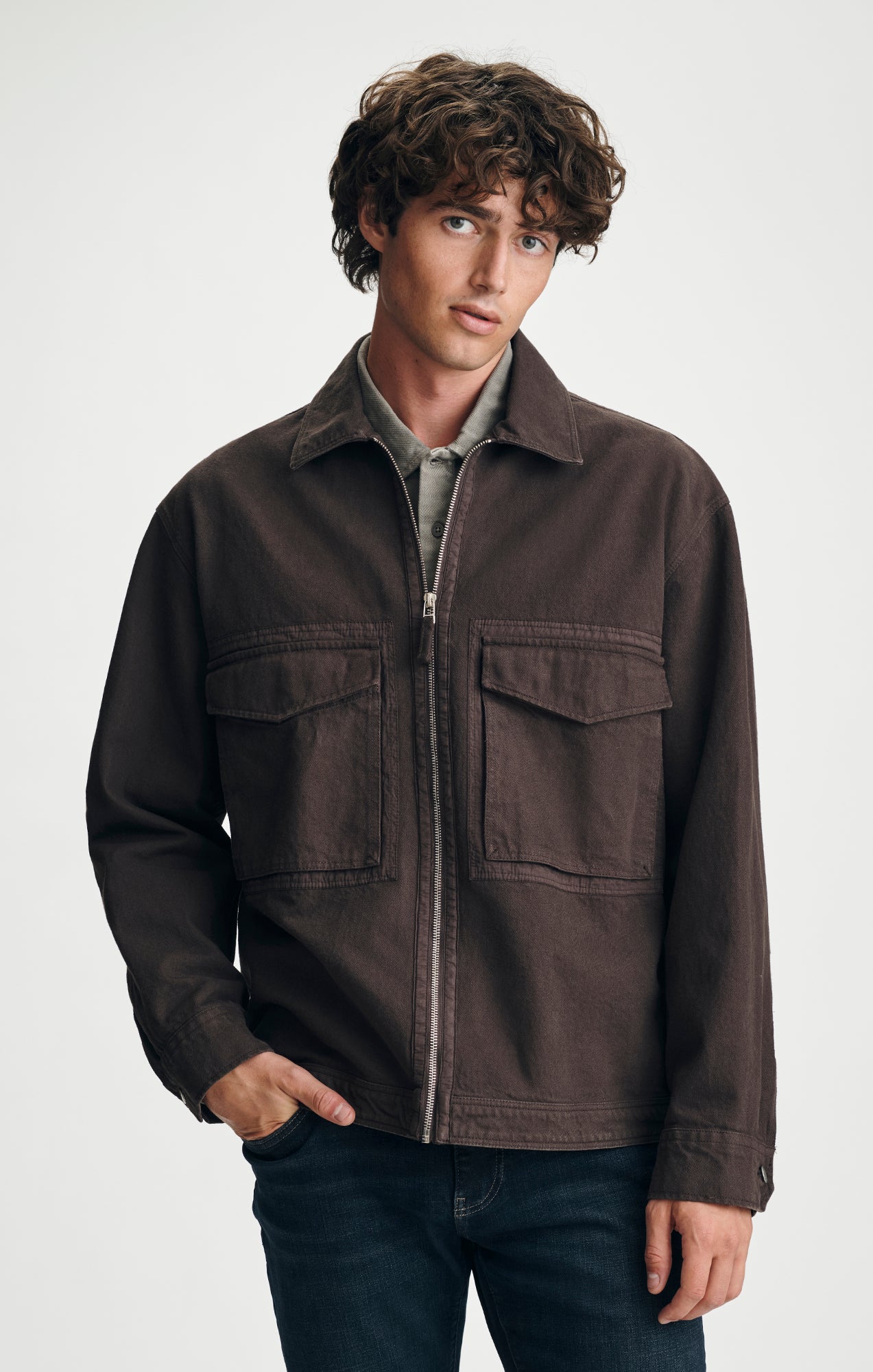 OVERSIZED ZIP DOUBLE POCKET OVERSHIRT IN AFTER DARK - Mavi Jeans