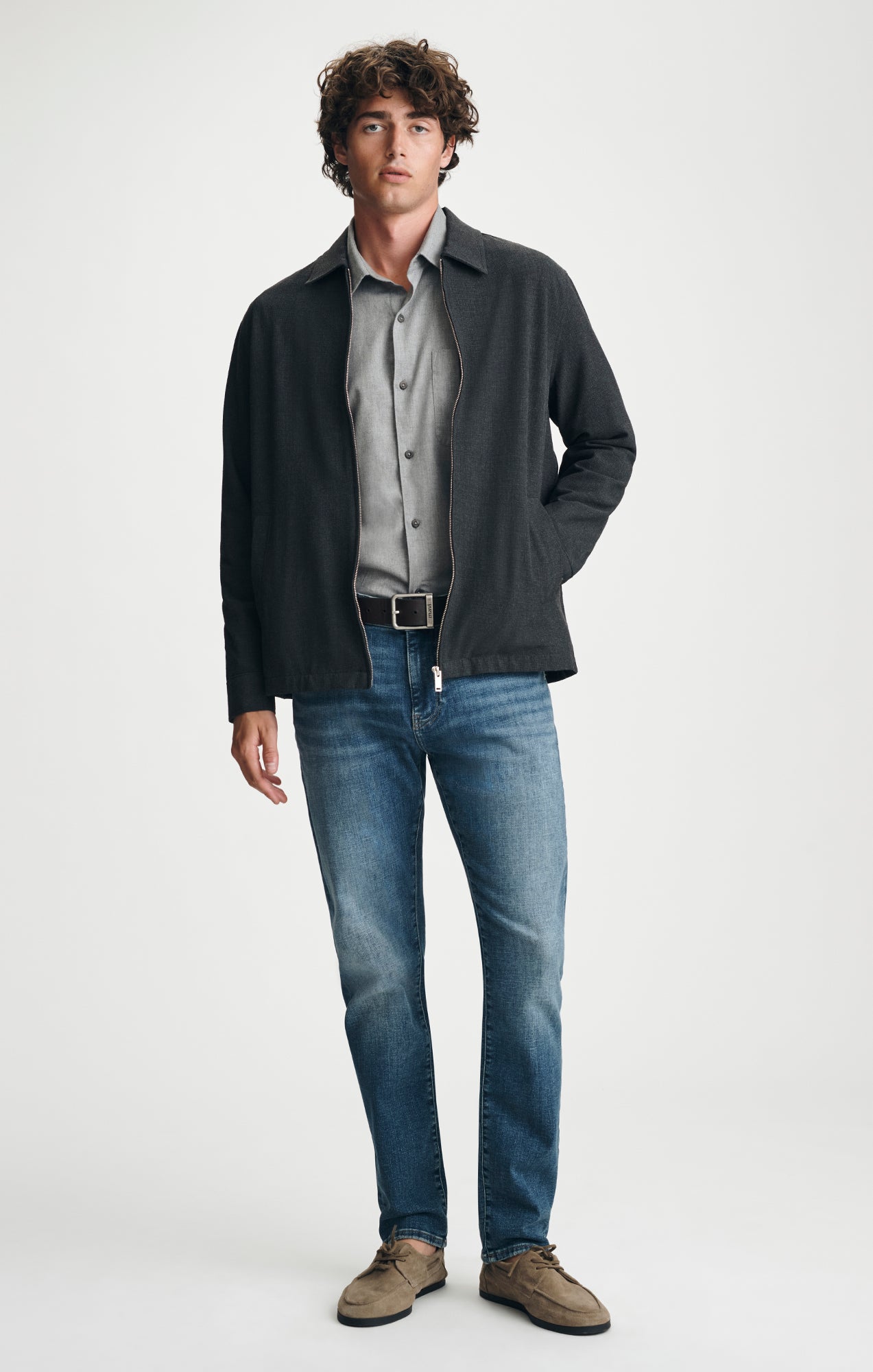 ZIP OVERSHIRT IN DARK GREY MELANGE - Mavi Jeans
