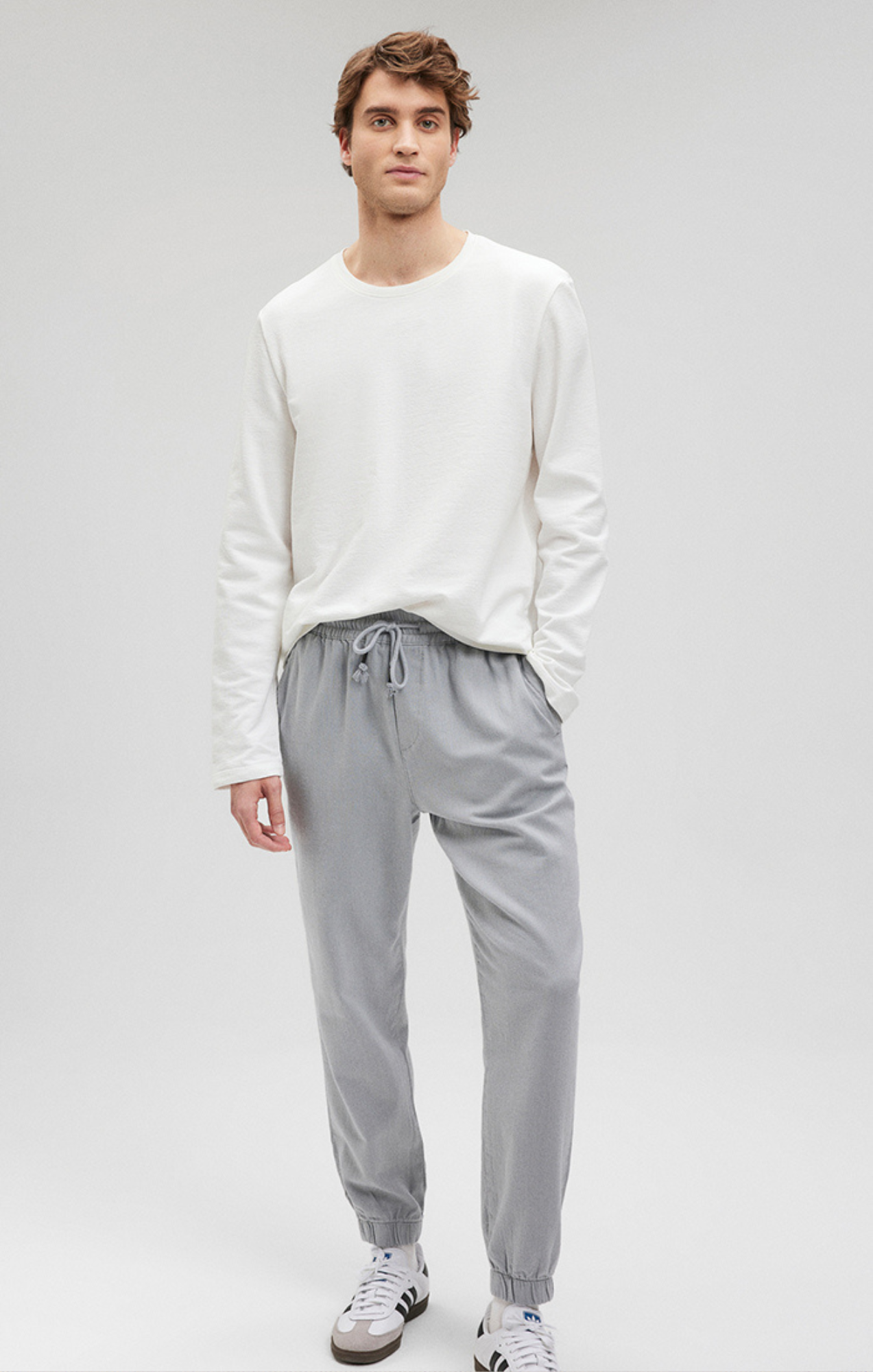 LONG SLEEVE CREW NECK T-SHIRT IN ANTIQUE WHITE - Mavi Jeans