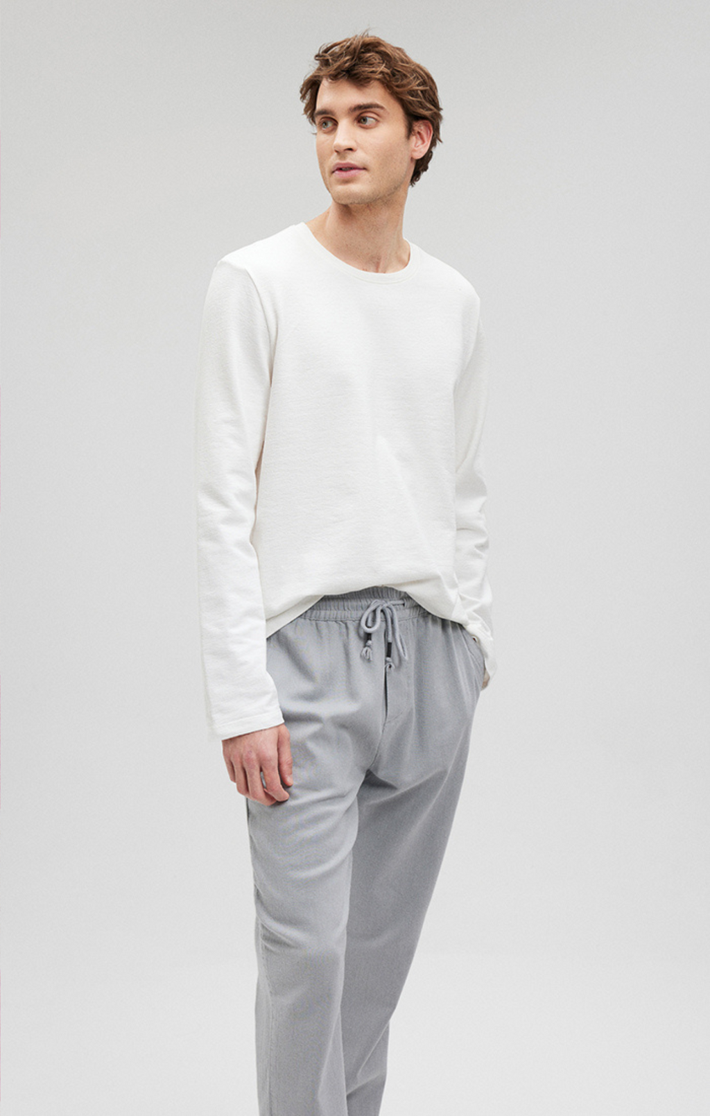 LONG SLEEVE CREW NECK T-SHIRT IN ANTIQUE WHITE - Mavi Jeans