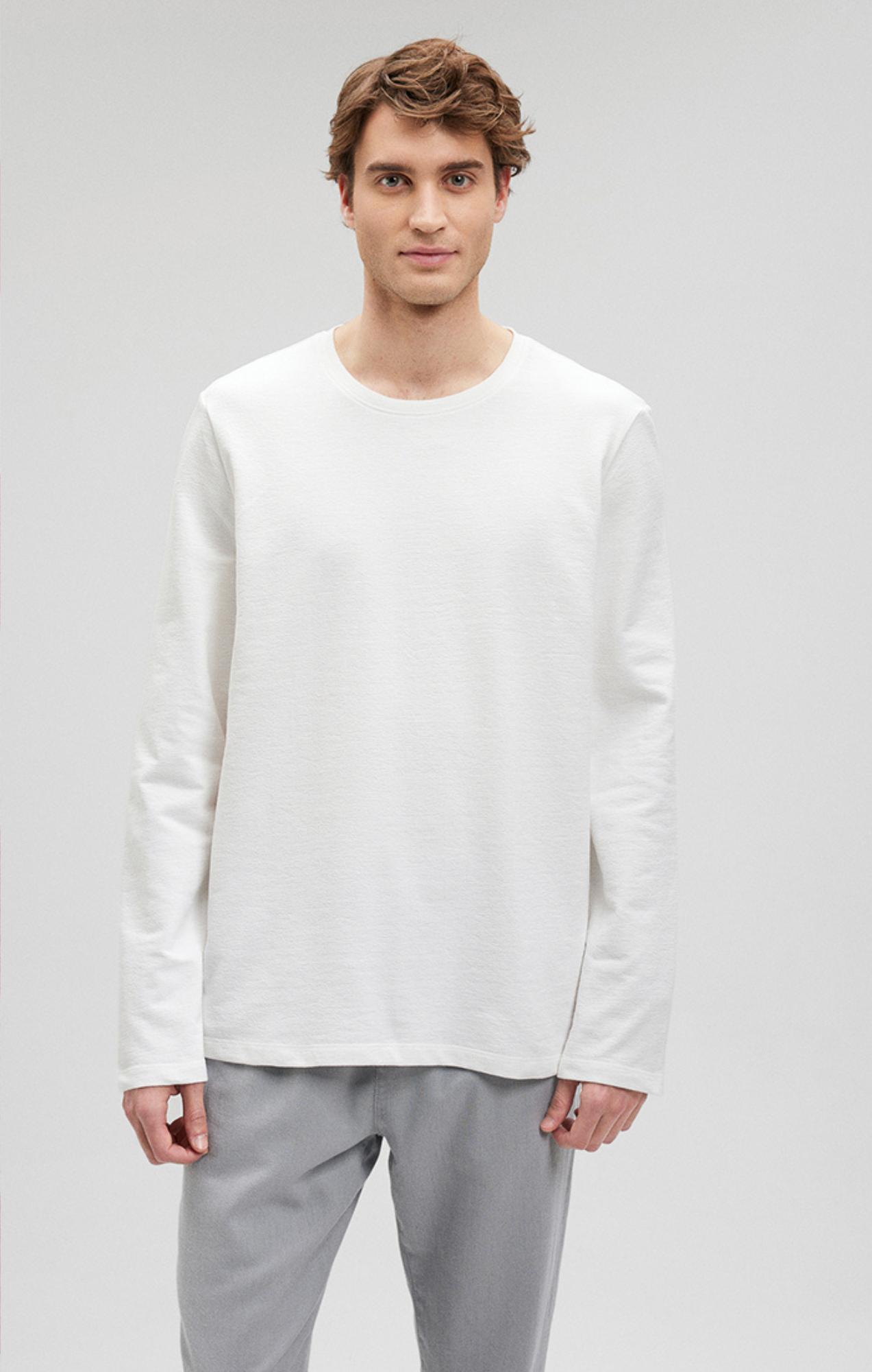 LONG SLEEVE CREW NECK T-SHIRT IN ANTIQUE WHITE - Mavi Jeans