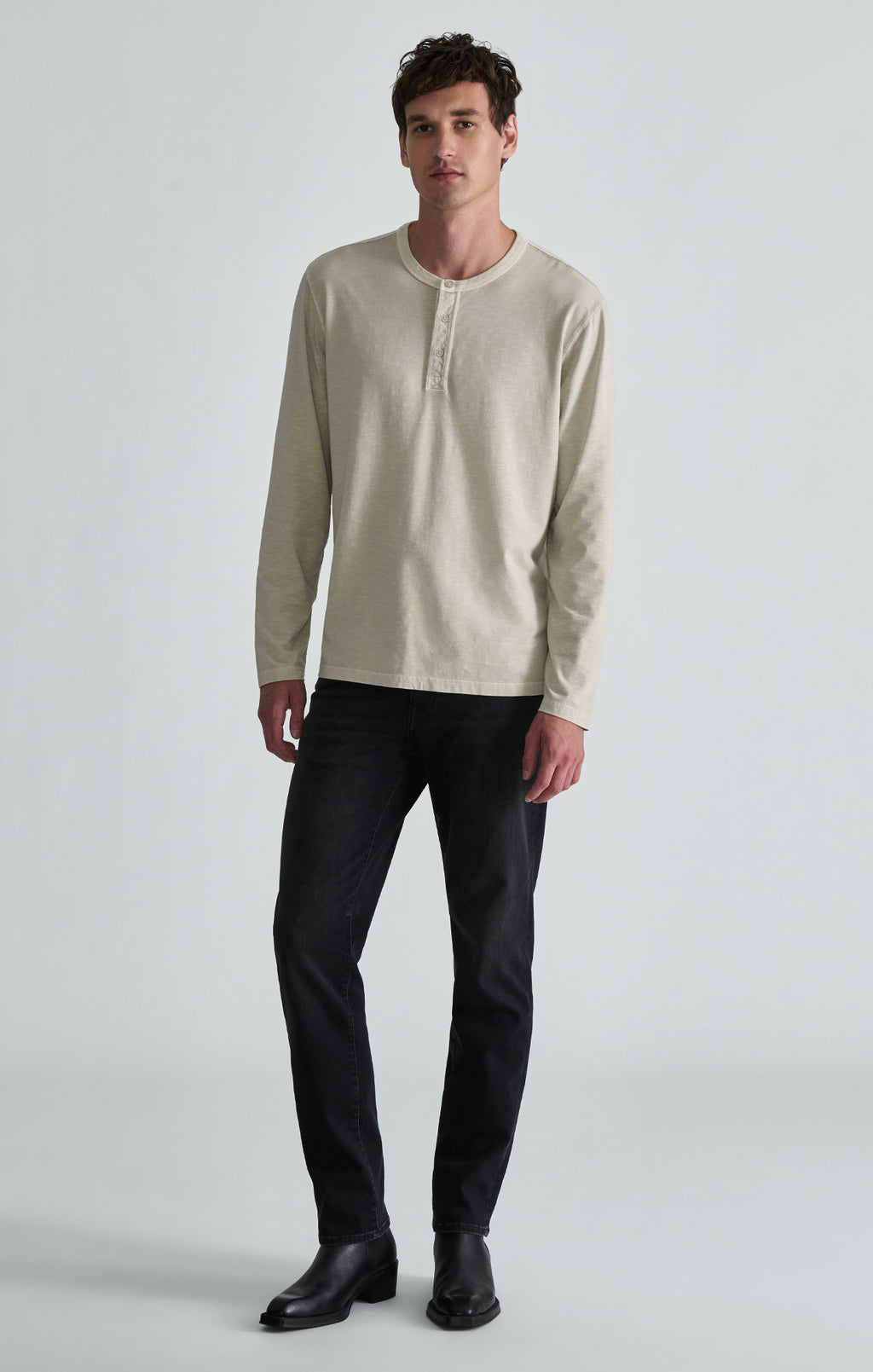 LONG SLEEVE HENLEY T-SHIRT IN PELICAN - Mavi Jeans