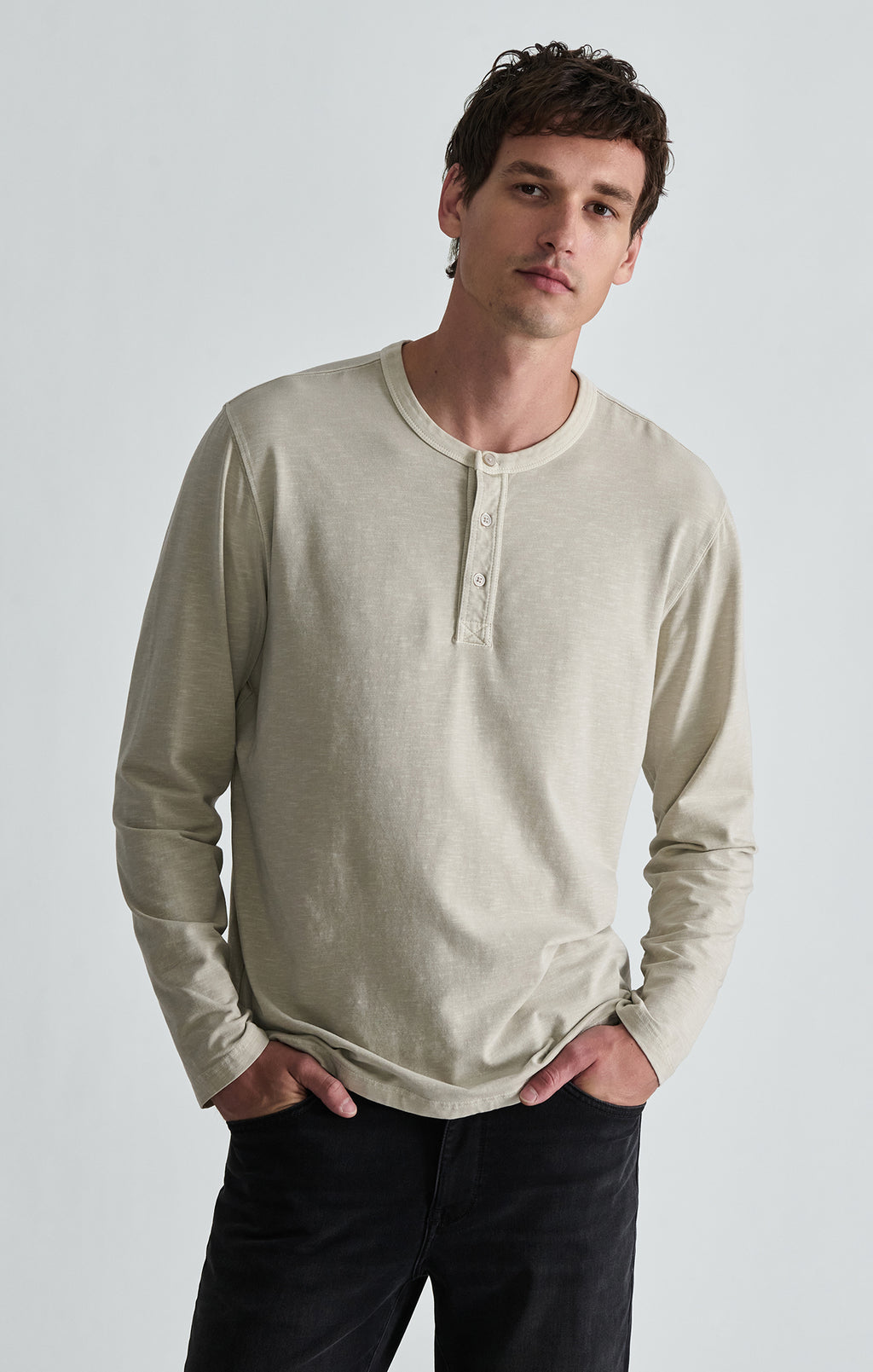 LONG SLEEVE HENLEY T-SHIRT IN PELICAN - Mavi Jeans