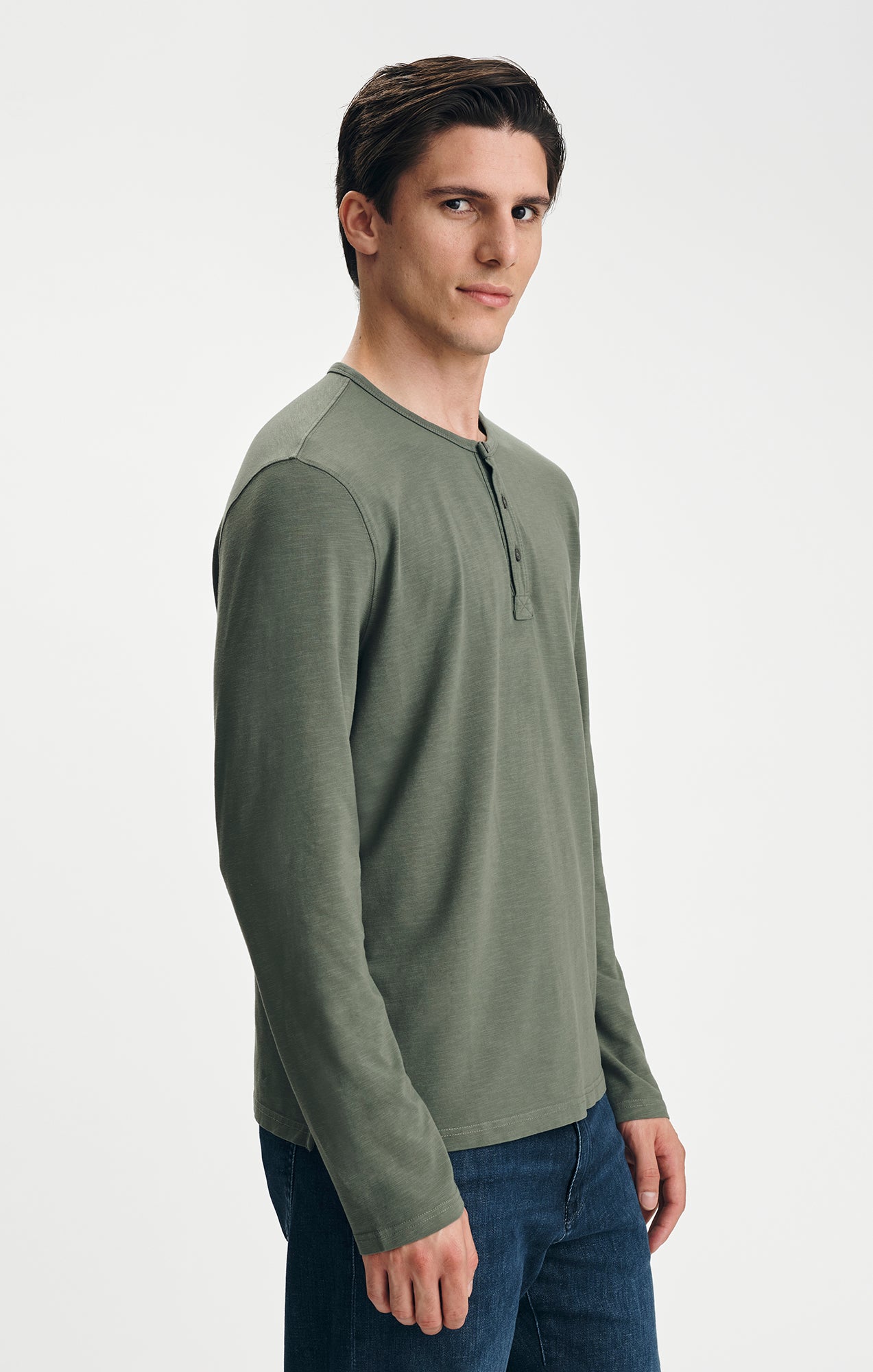 Mavi Men's Half Buttoned Long Sleeve Tee in Thyme – Mavi Jeans