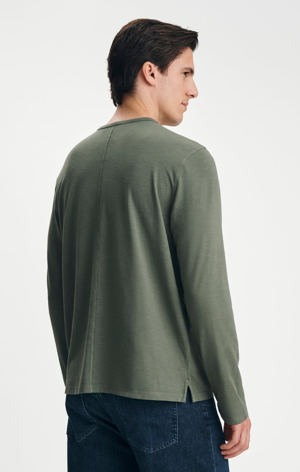 LONG SLEEVE HENLEY T-SHIRT IN THYME - Mavi Jeans