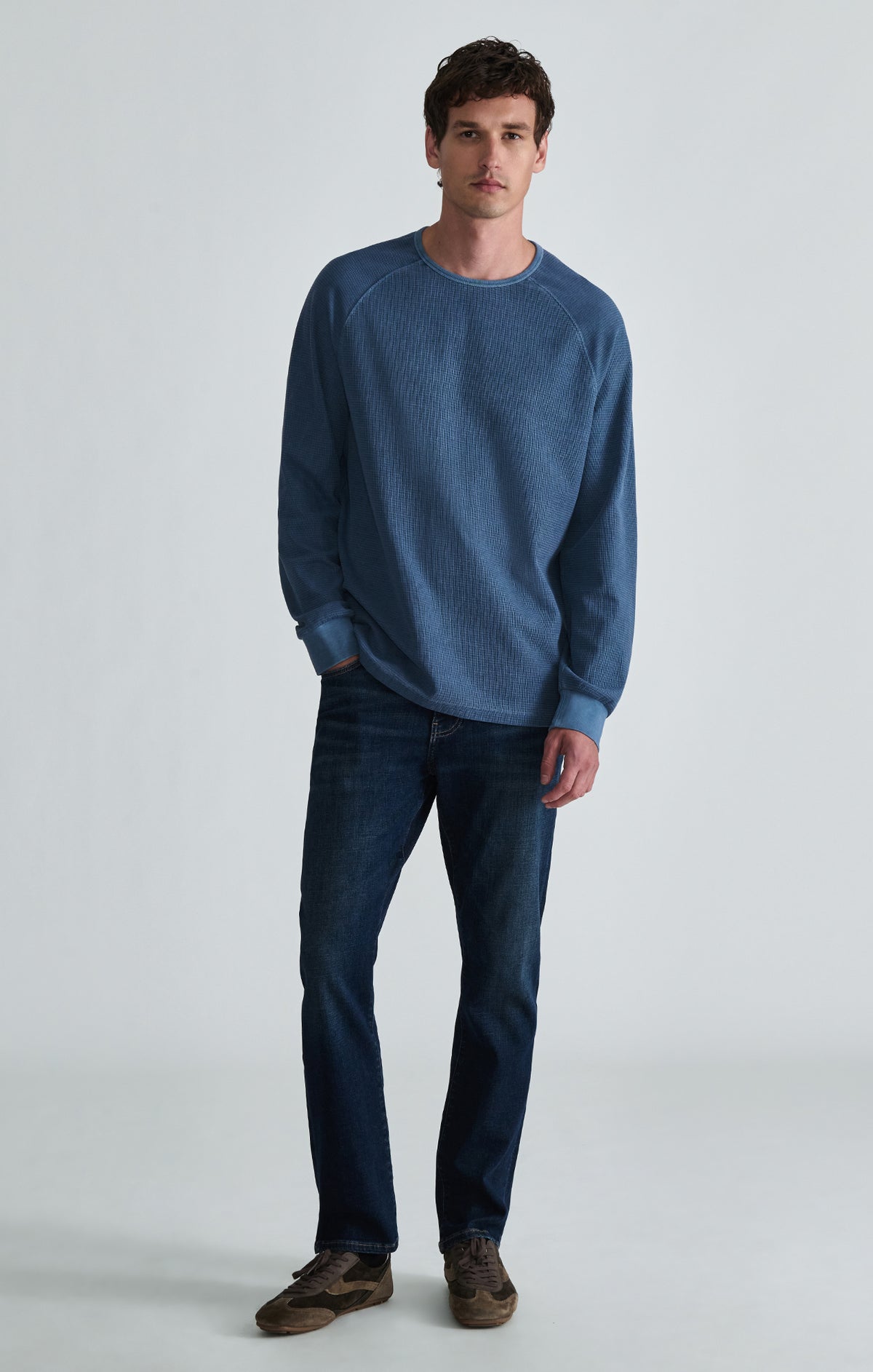 INTERLOCK RAGLAN LONG SLEEVE T-SHIRT IN VINTAGE INDIGO - Mavi Jeans