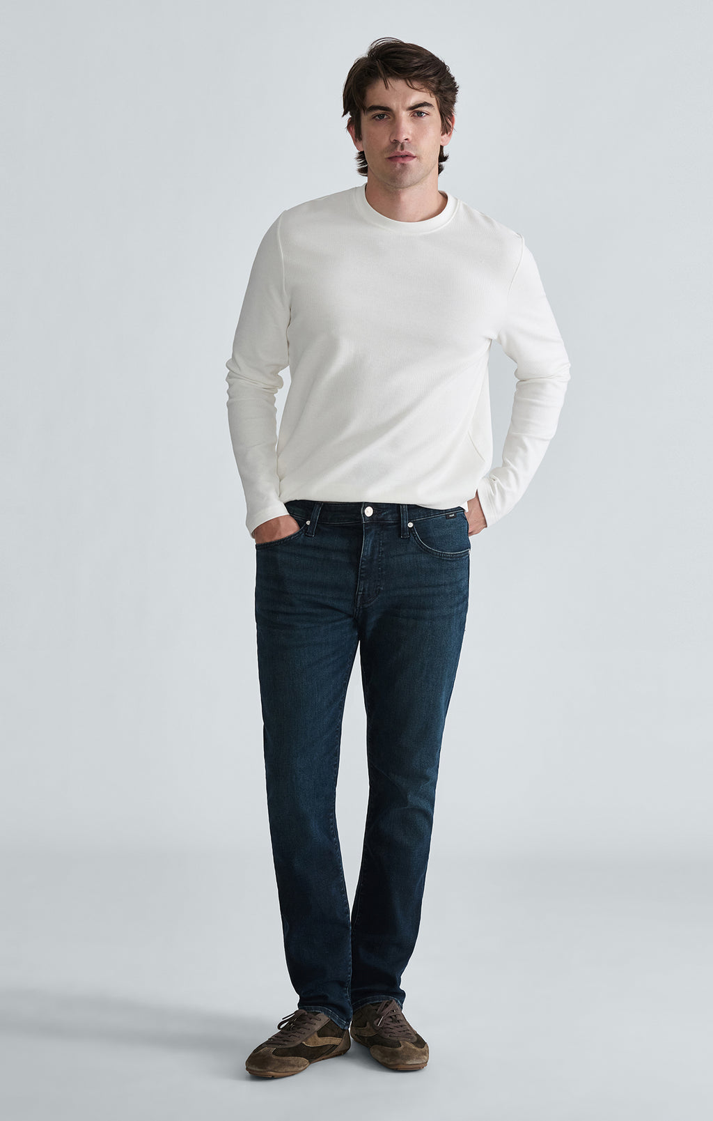 LONG SLEEVE CREW NECK T-SHIRT IN ANTIQUE WHITE - Mavi Jeans