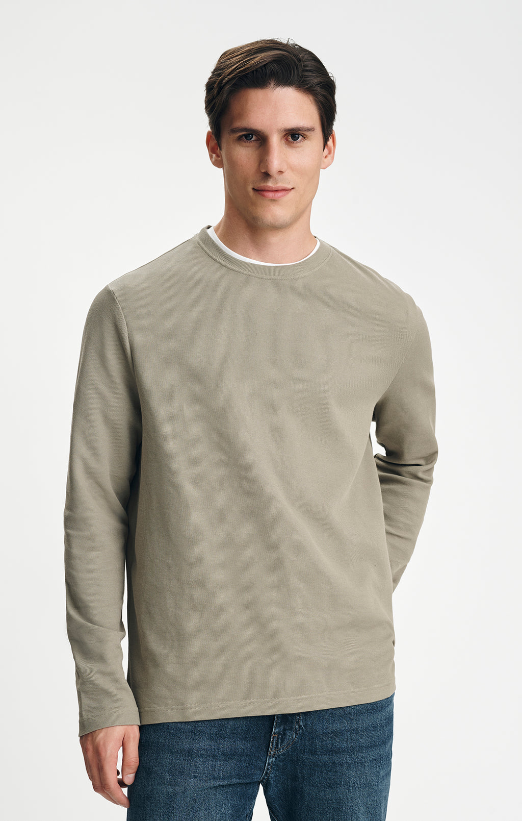LONG SLEEVE CREW NECK T-SHIRT IN VETIVER - Mavi Jeans