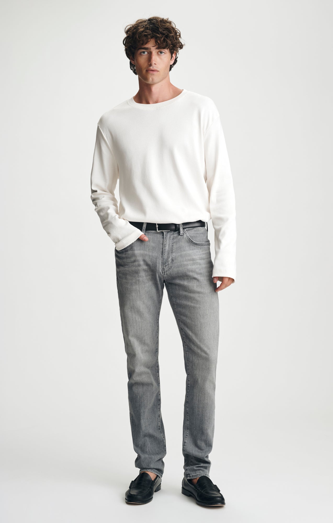 LONG SLEEVE CREW NECK T-SHIRT IN ANTIQUE WHITE - Mavi Jeans