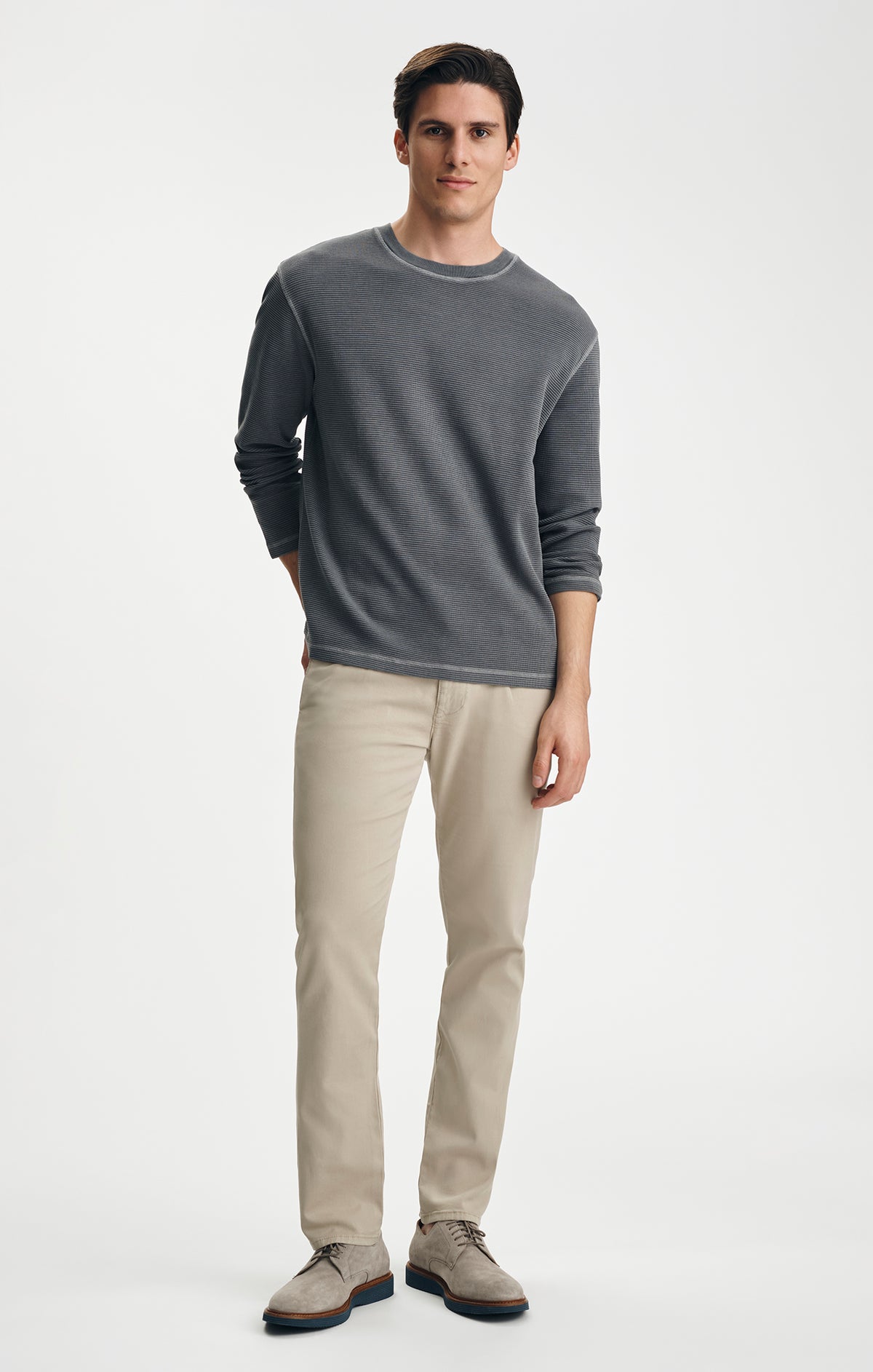 WAFFLE KNIT LONG SLEEVE T-SHIRT IN TURBULENCE - Mavi Jeans