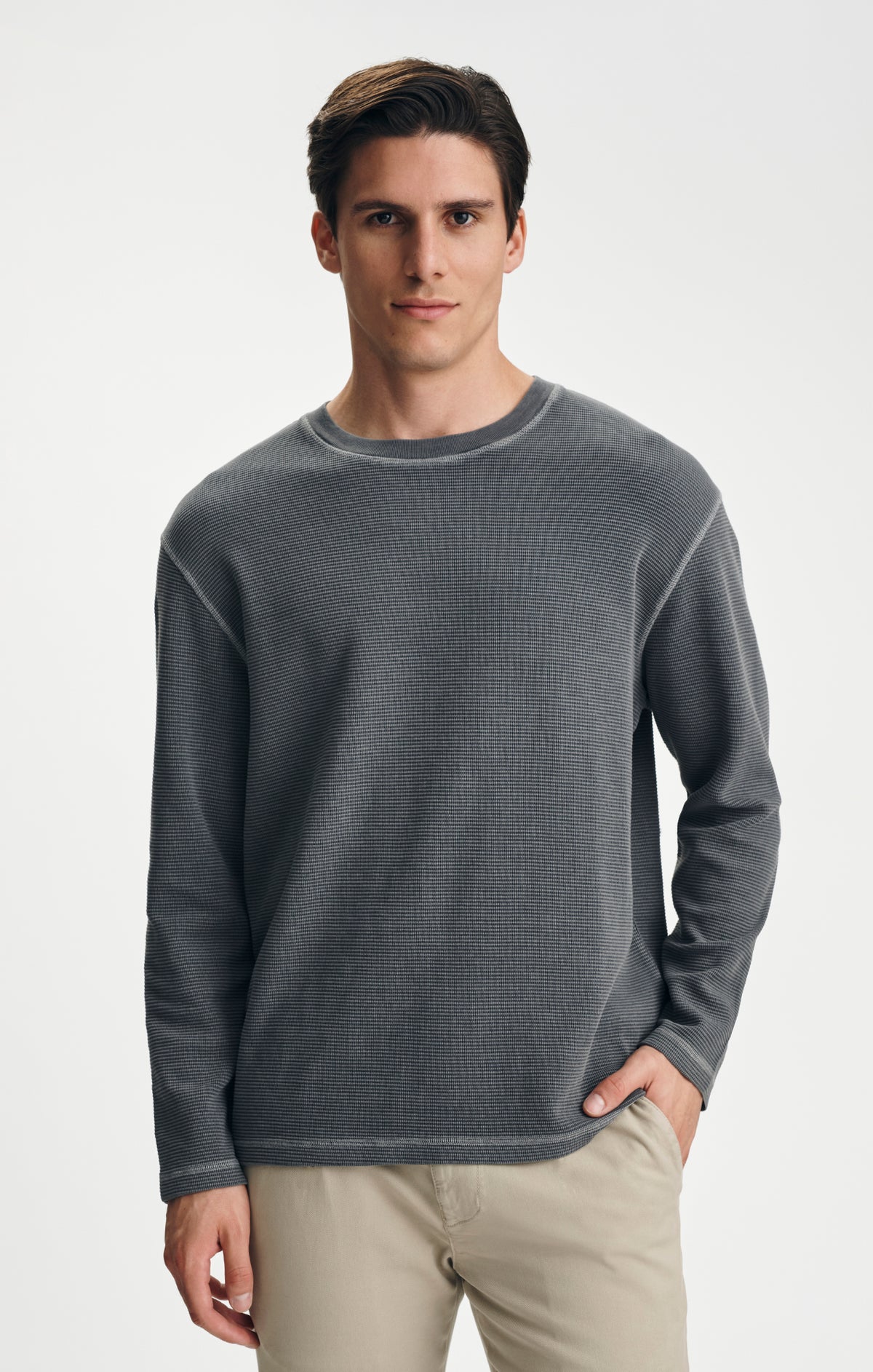 WAFFLE KNIT LONG SLEEVE T-SHIRT IN TURBULENCE - Mavi Jeans