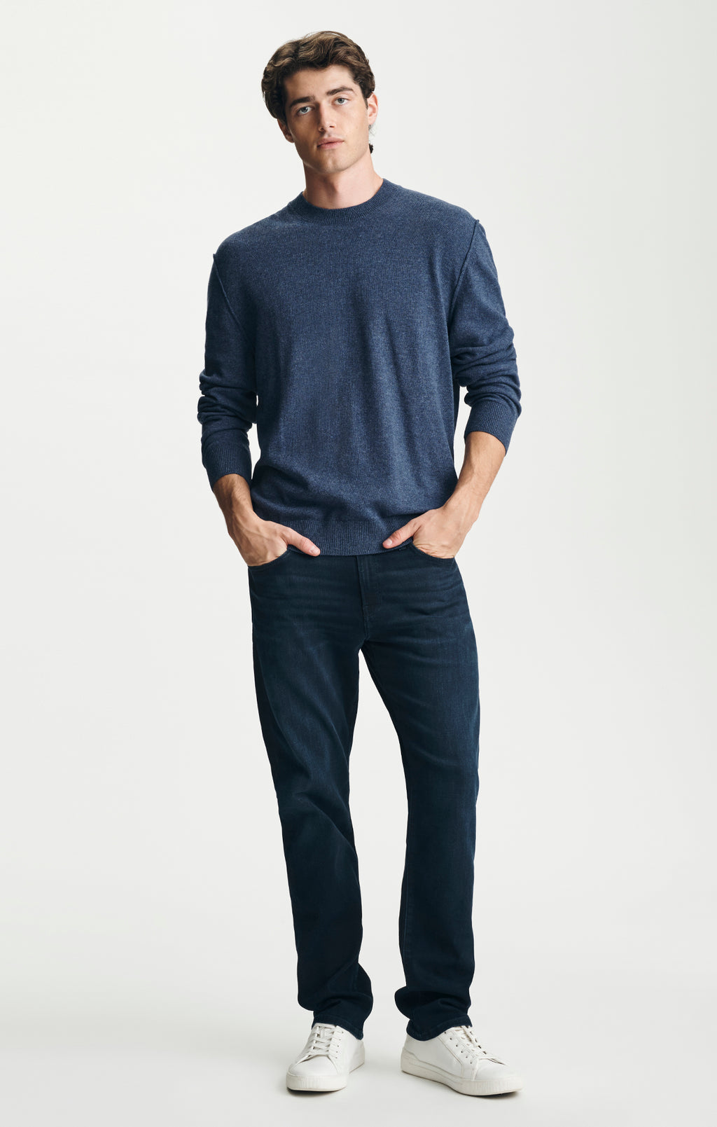 CREW NECK SWEATER IN NAVY MELANGE - Mavi Jeans