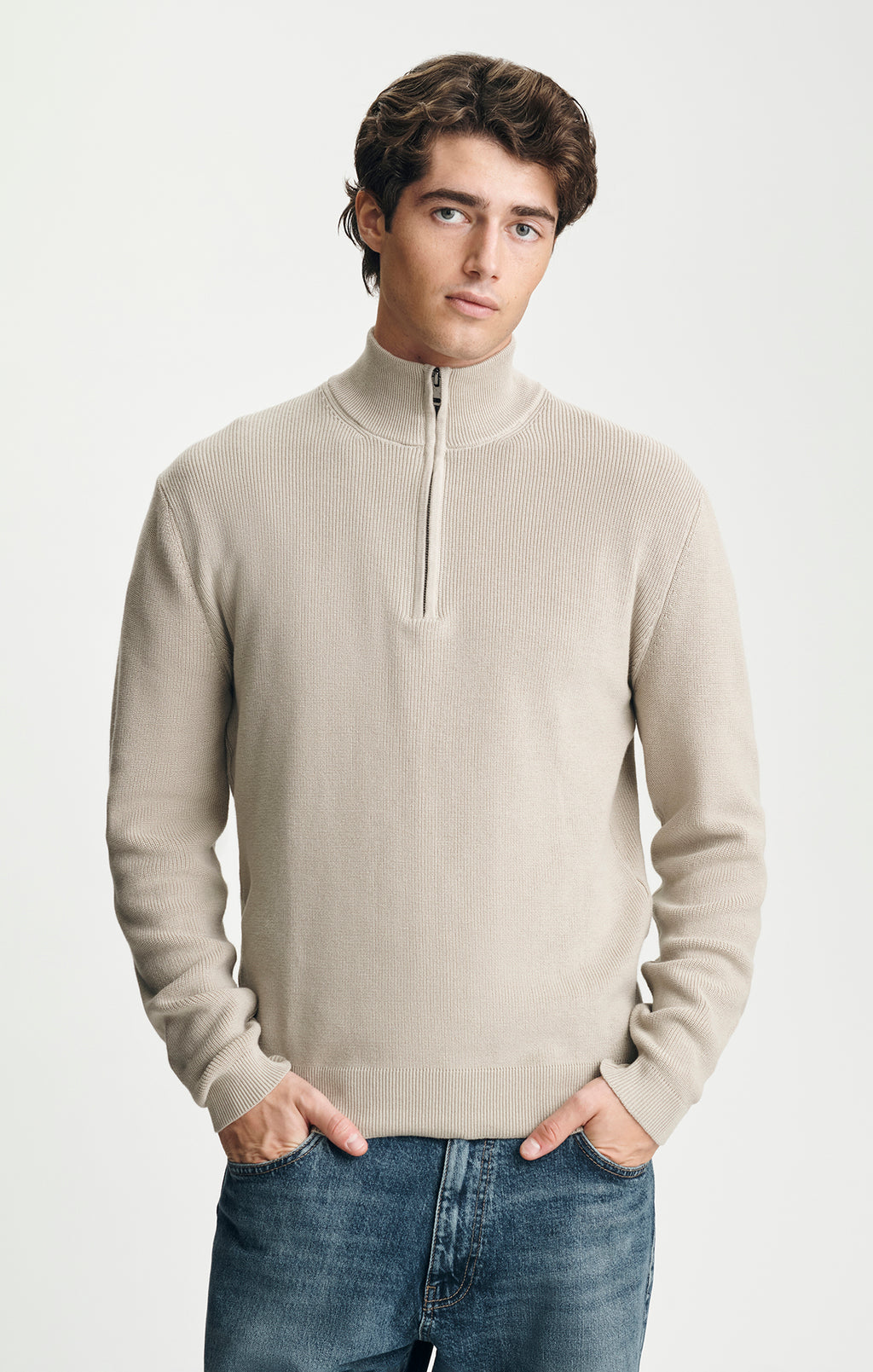QUARTER ZIP SWEATER IN ABBEY STONE - Mavi Jeans