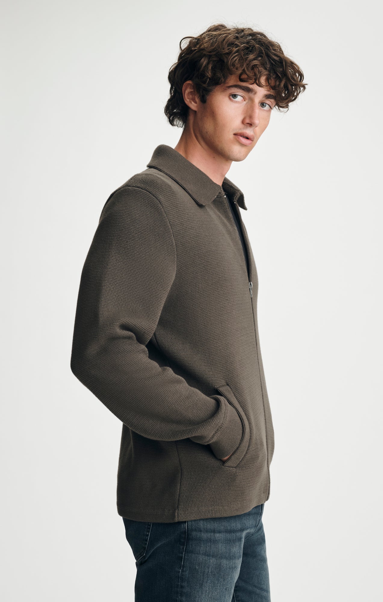 ZIP CARDIGAN IN BROWN - Mavi Jeans