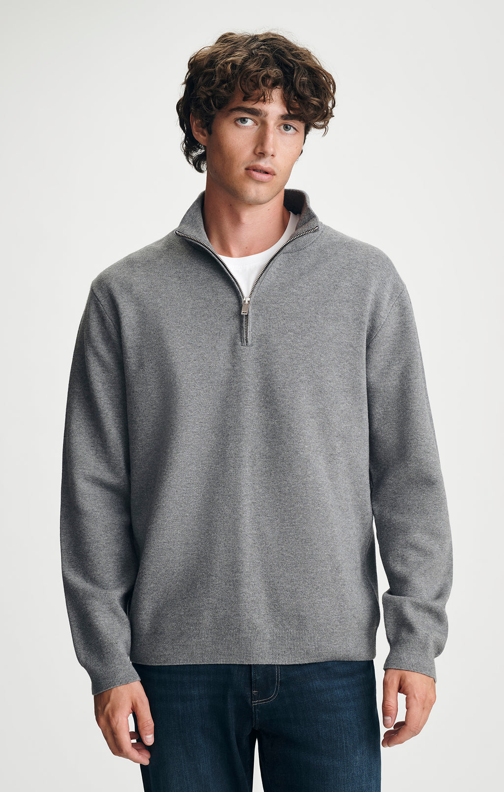 QUARTER ZIP SWEATER IN GREY MELANGE - Mavi Jeans