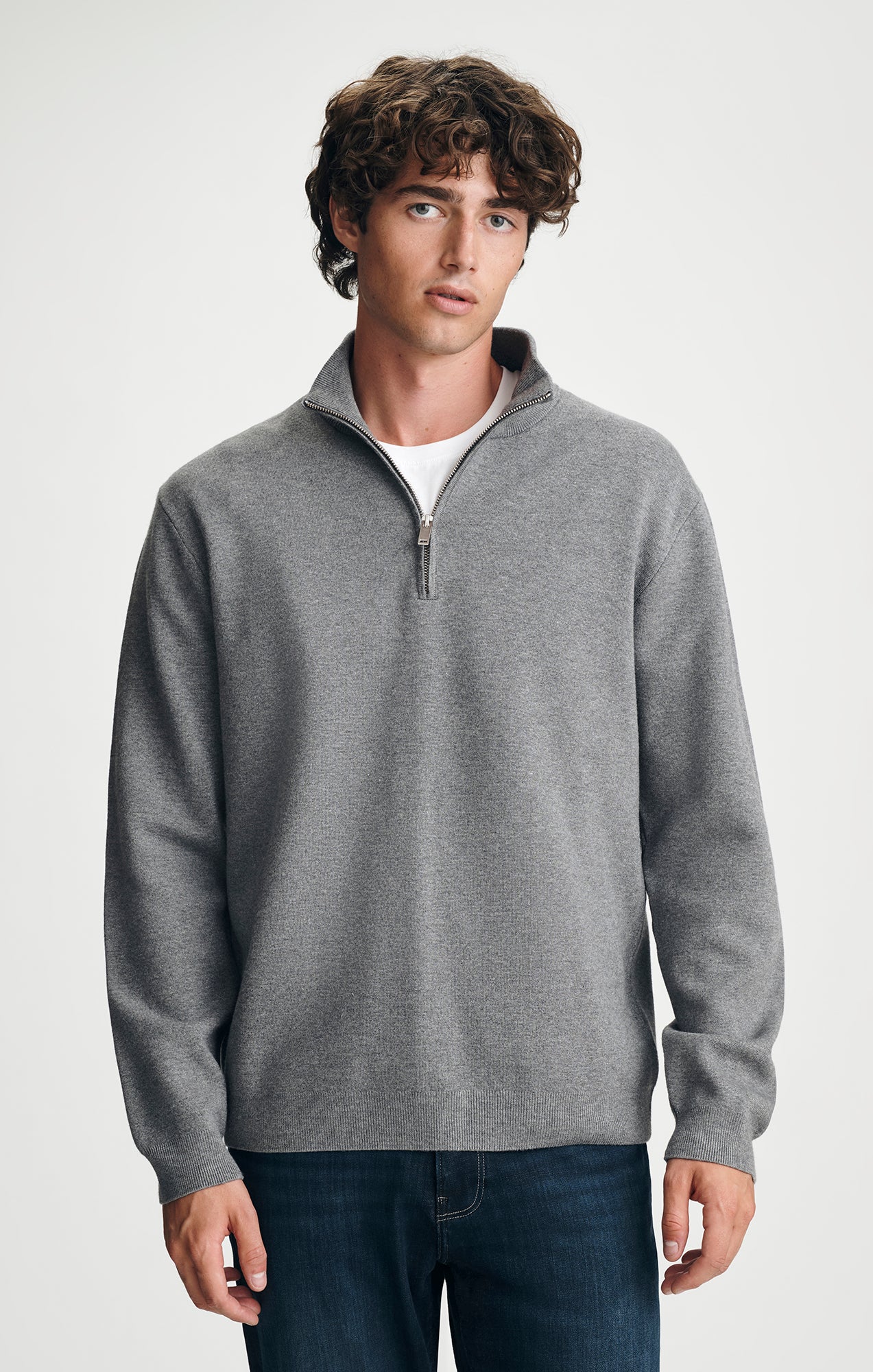 QUARTER ZIP SWEATER IN GREY MELANGE - Mavi Jeans