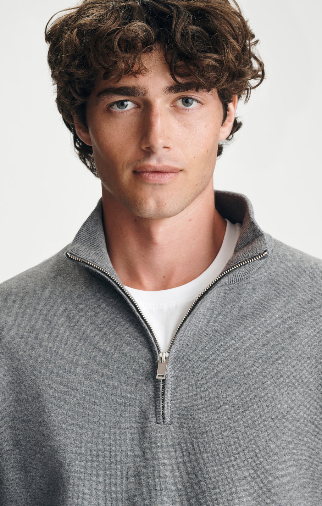 QUARTER ZIP SWEATER IN GREY MELANGE - Mavi Jeans