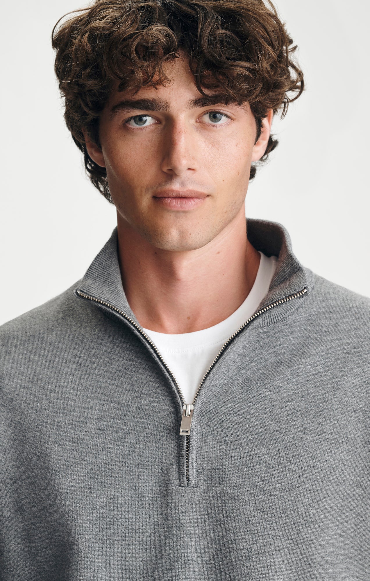 QUARTER ZIP SWEATER IN GREY MELANGE - Mavi Jeans