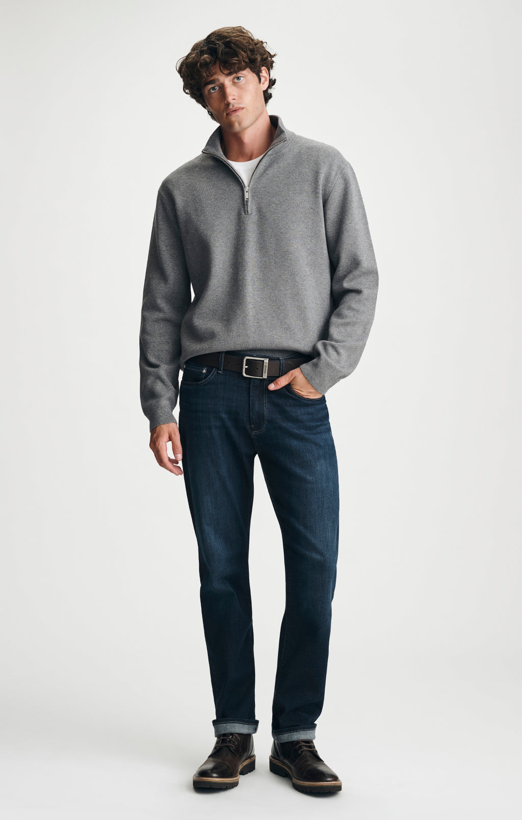 QUARTER ZIP SWEATER IN GREY MELANGE - Mavi Jeans