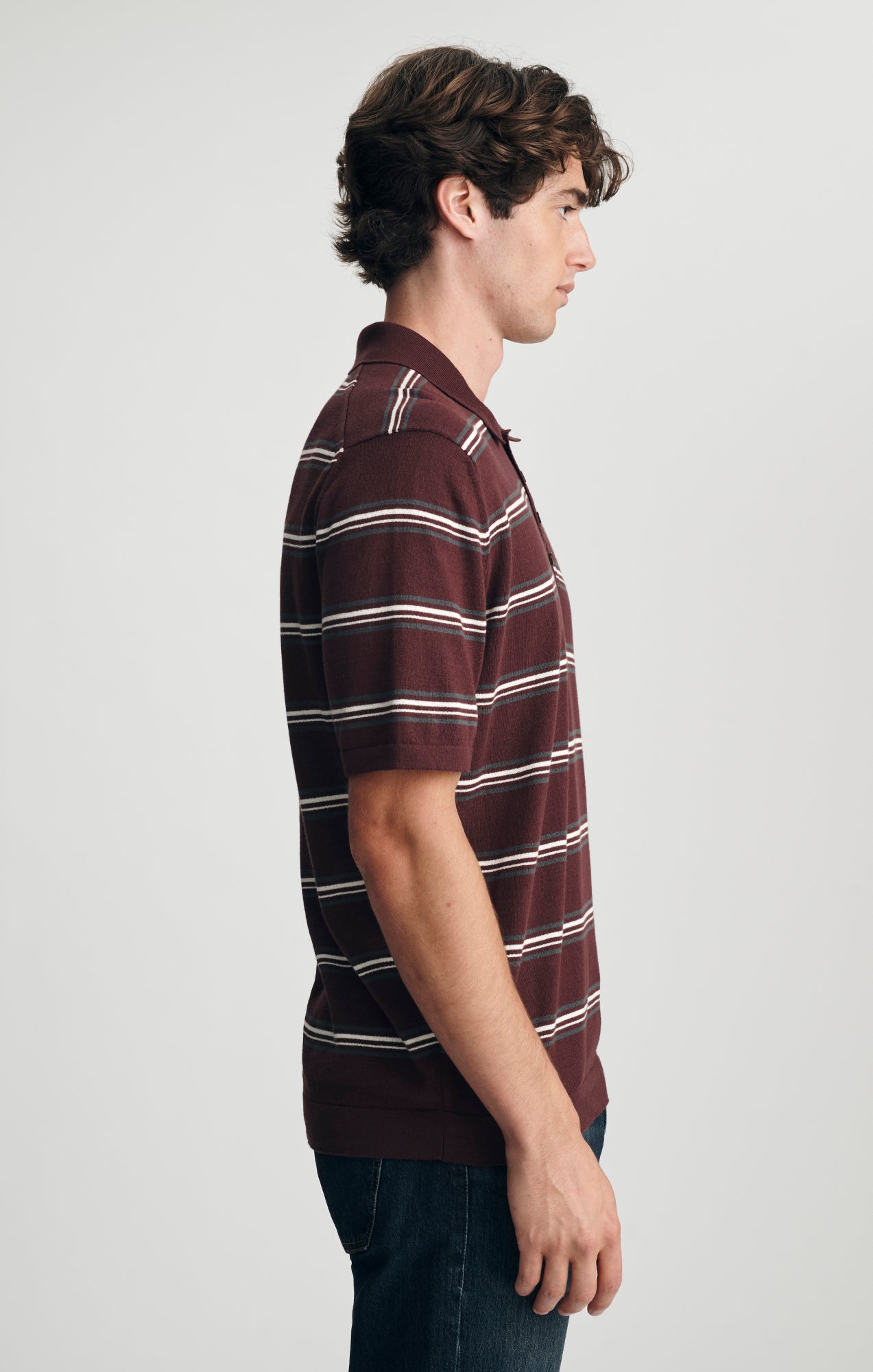 SHORT SLEEVE POLO SWEATER IN FUDGE