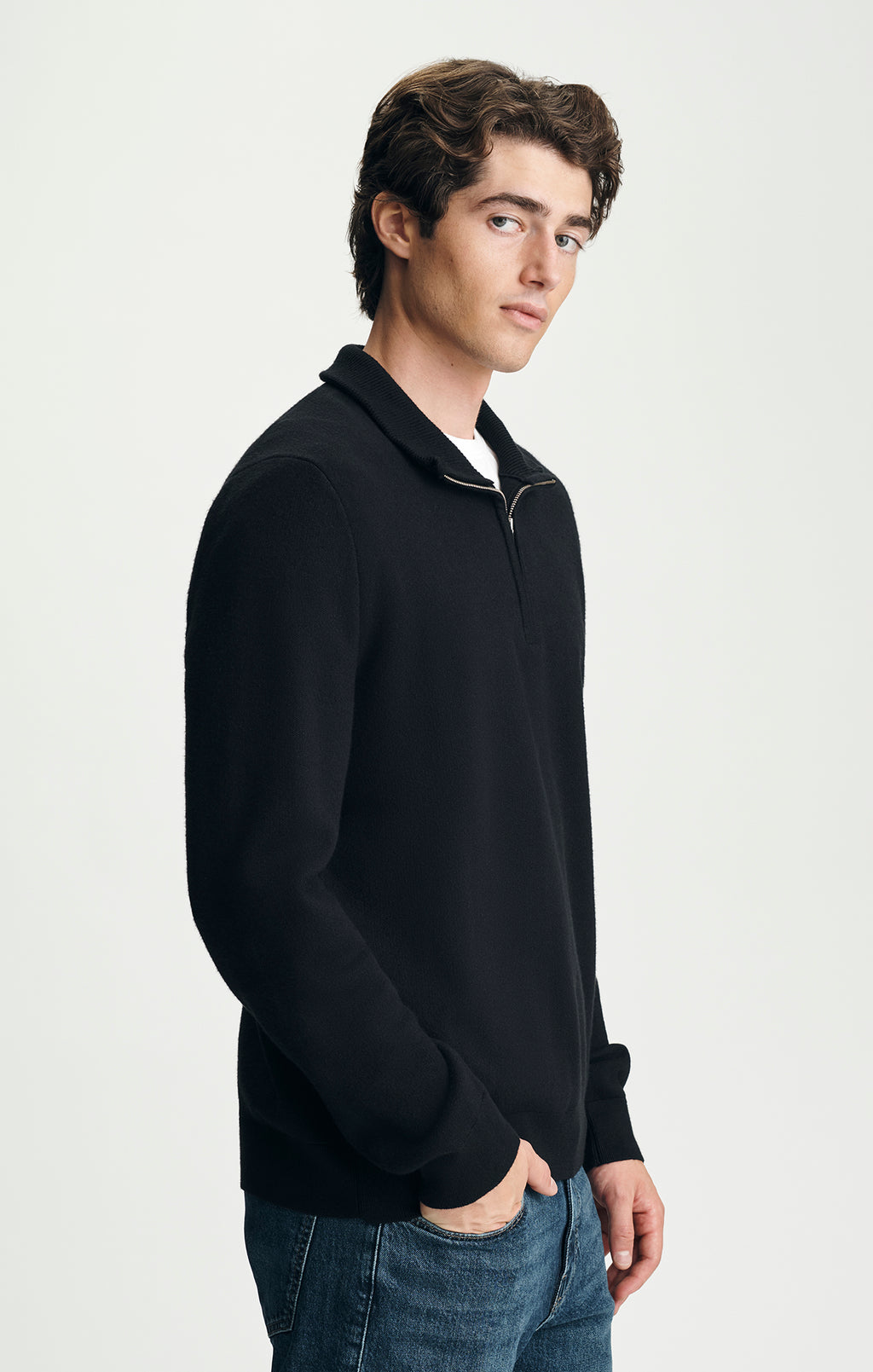 QUARTER ZIP SWEATER IN BLACK - Mavi Jeans
