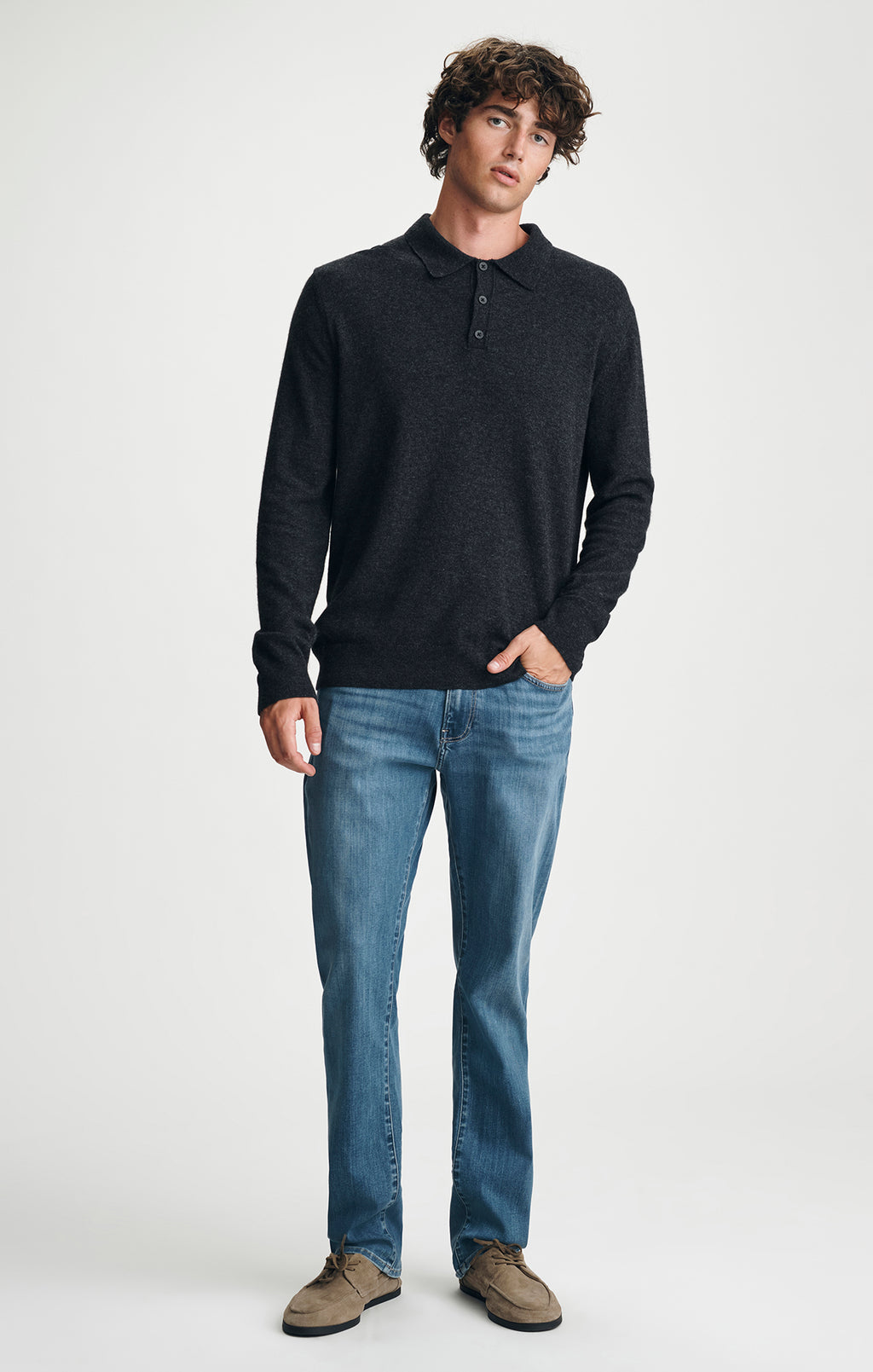 POLO SWEATER IN DARK GREY MELANGE - Mavi Jeans