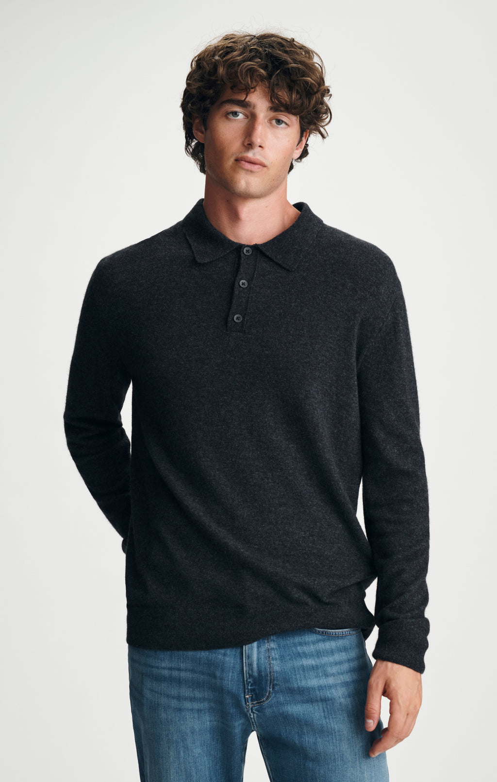 POLO SWEATER IN DARK GREY MELANGE - Mavi Jeans