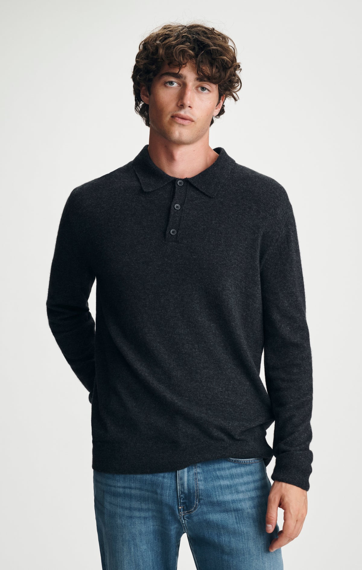 POLO SWEATER IN DARK GREY MELANGE - Mavi Jeans