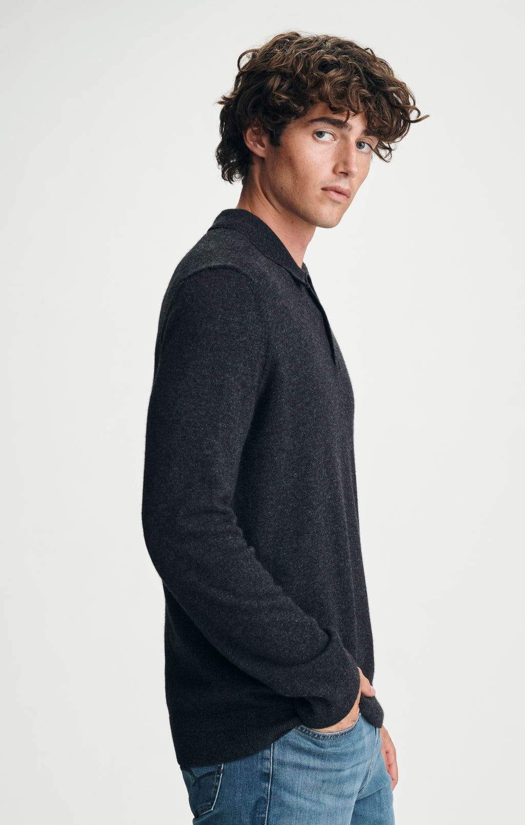 POLO SWEATER IN DARK GREY MELANGE - Mavi Jeans